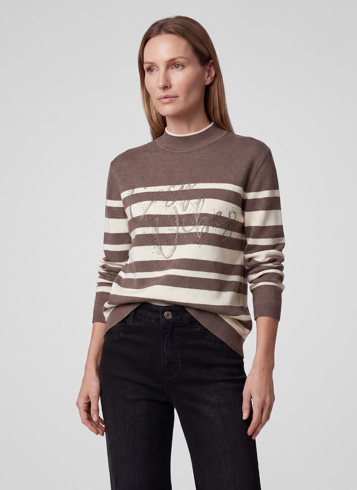 Image of Rabe Strickpullover im Streifen-Design und mit Glitzer-Wording