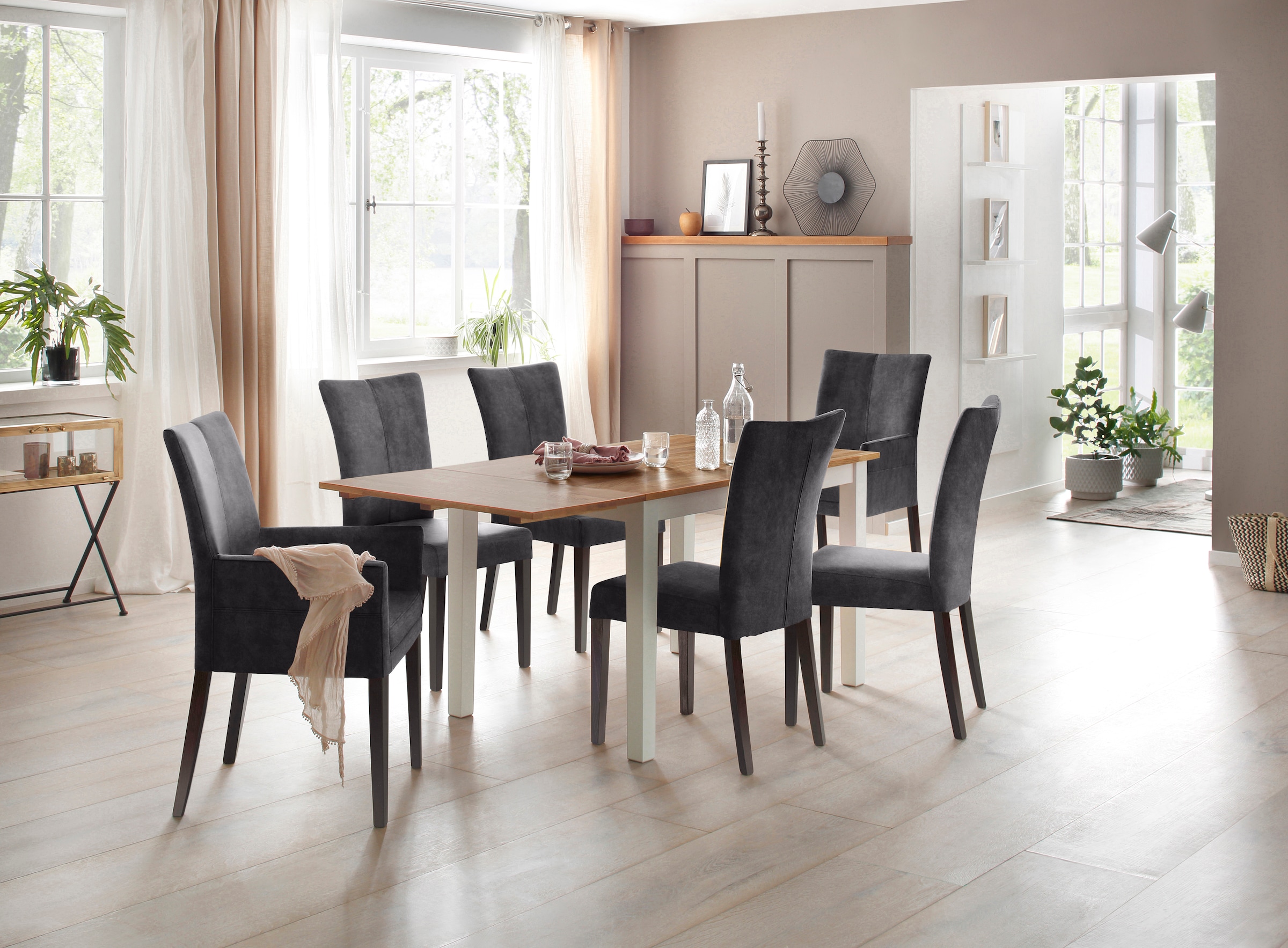 Home affaire 4-Fussstuhl »Aspen«, (Set), 2 St., Samtvelours, Beine aus massiver Buche, wengefarben lackiert