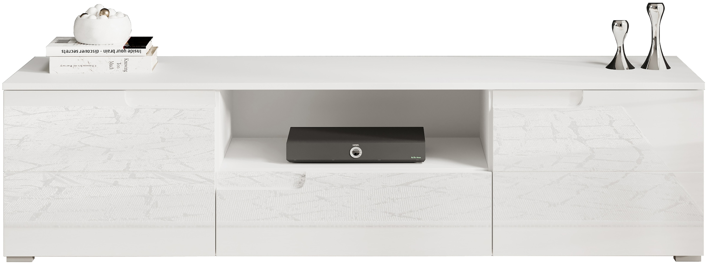 HBZ Lowboard »Spice weiss Hochglanz, TV Schrank bis 65 Zoll, BxHxT 165x42x40 cm«, (1 St.), Mit 2 Türen, 1 Schubkasten, 1 Kabeldurchführung, 1 offenes Fach