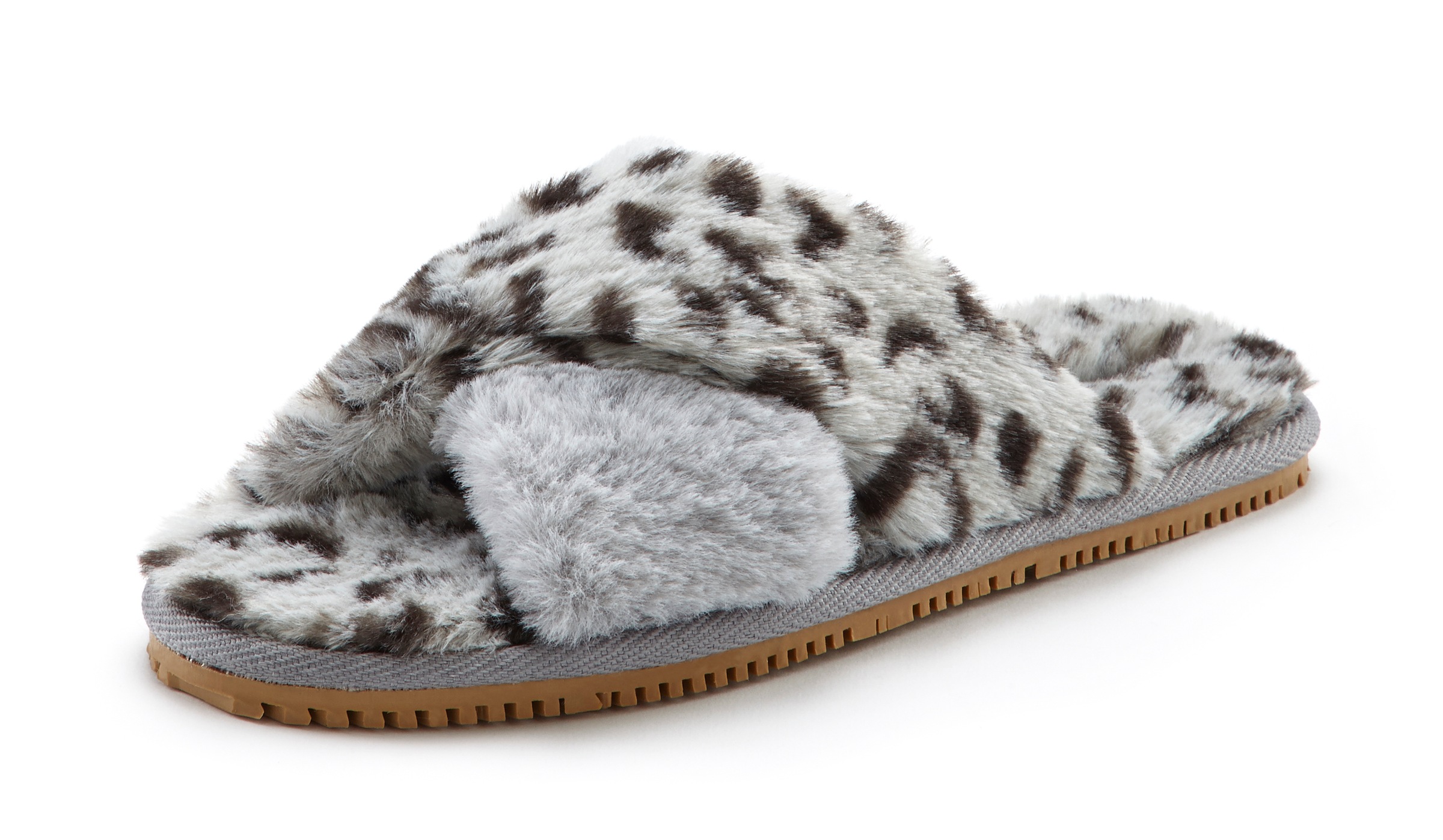 Image of LASCANA Pantolette, Hausschuh mit Leo Print und kuscheligem Fellimitat vegan bei Ackermann Versand Schweiz