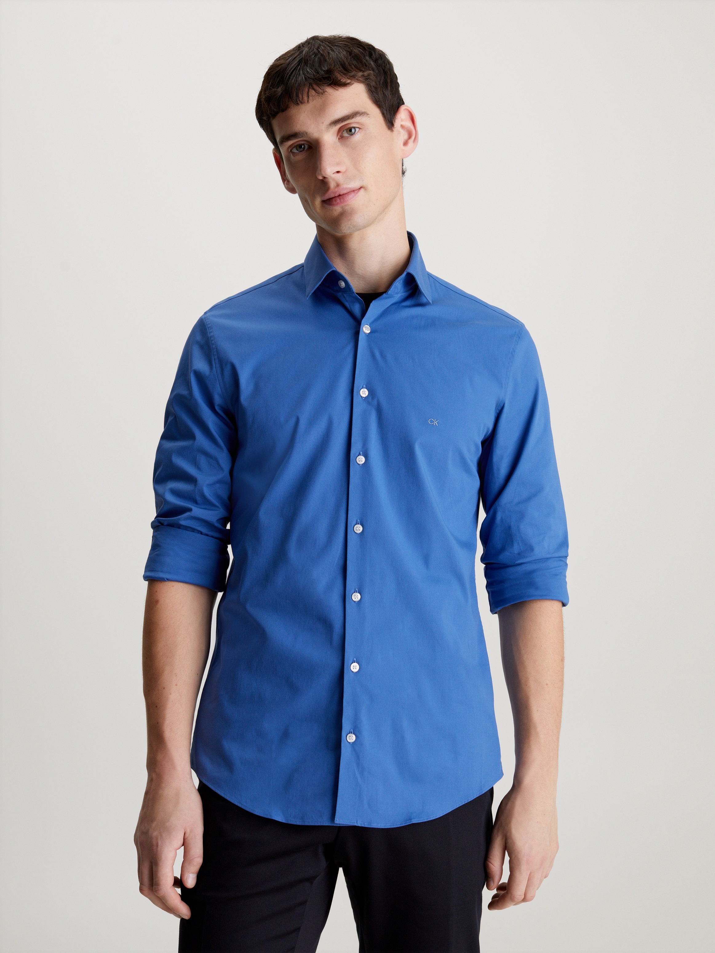 Calvin Klein Businesshemd »POPLIN STRETCH SLIM SHIRT«, mit Kentkragen, Logoprint auf Brusthöhe