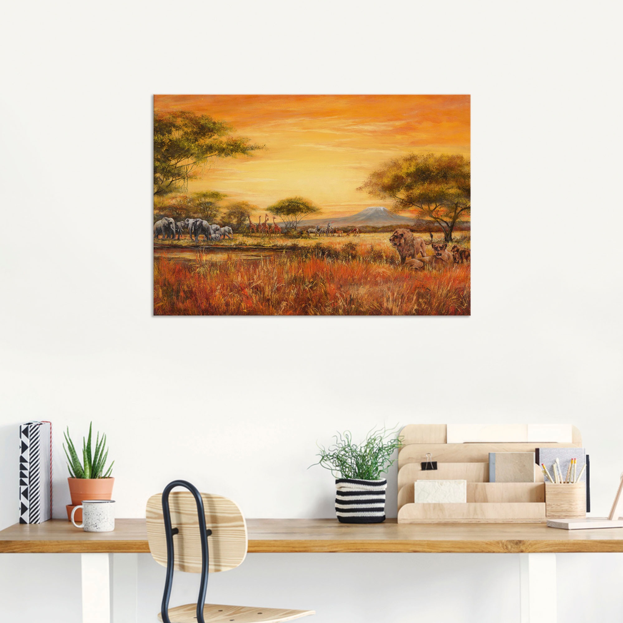 Artland Wandbild »Afrikanische Steppe mit Löwen«, Afrika, (1 St.), als Alubild, Outdoorbild, Leinwandbild, Poster, Wandaufkleber
