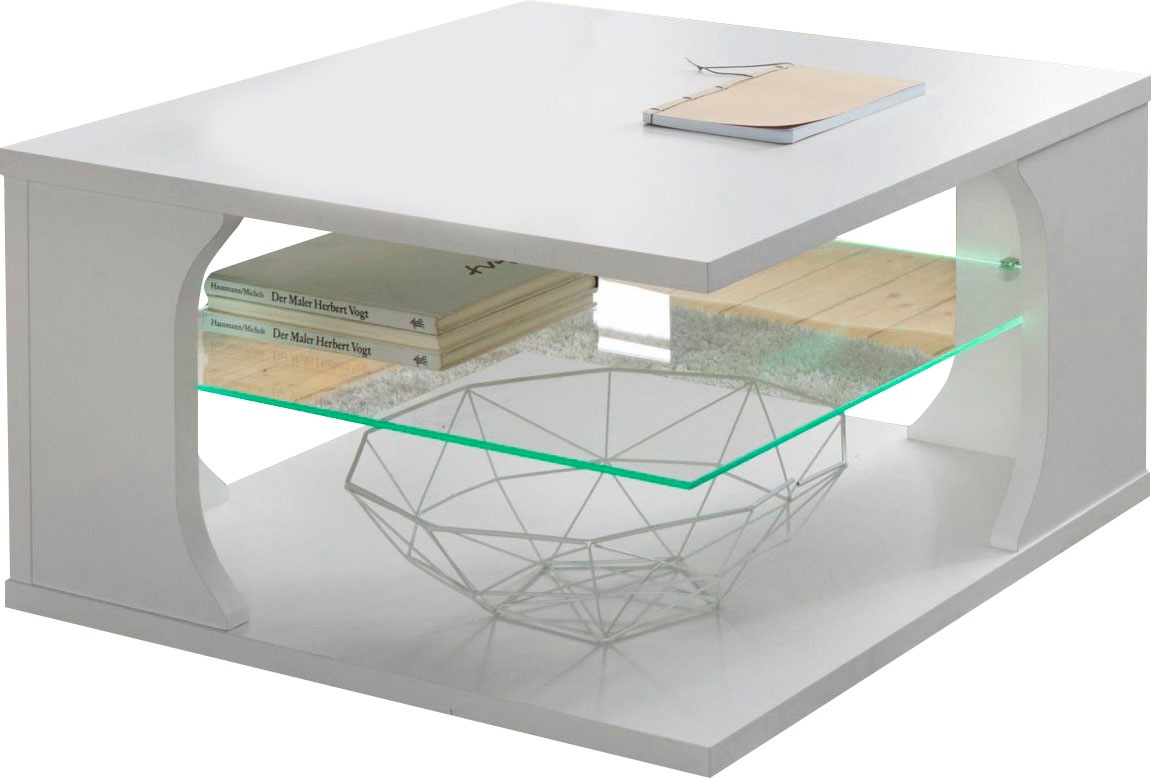 Image of PRO Line Couchtisch, aus Holz, mit Rollen, Ablageboden Glas mit LED Beleuchtung, quadratisch bei Ackermann Versand Schweiz