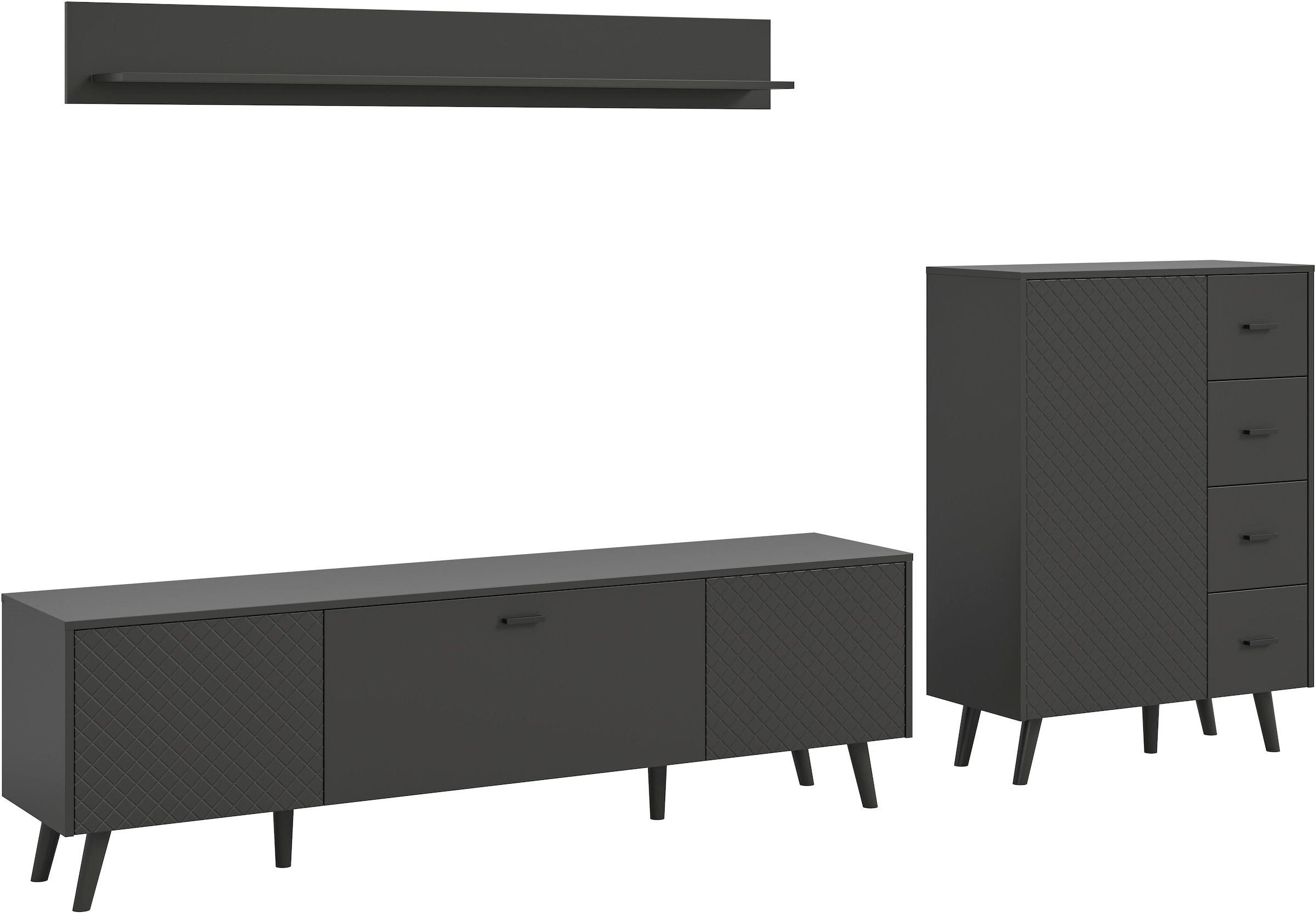 Image of Home affaire Wohnwand "RHOMBUS, hochwertige MDF-Front mit Karo-Optik" Set, Wohnkombination, Wohn-Kombi, Kombi, Wohnzimmer, 3 Stk. tlg.