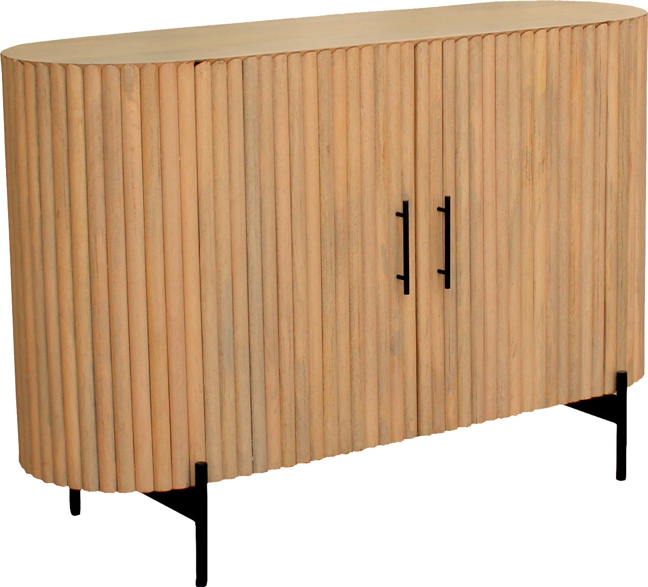 Image of SIT Kommode "Pula aus Mangoholz mit Lamellen-Design & schwarzen Metallfüssen" 1 Stk. tlg. 2 Türen mit grosszügigen Fächern & 14 cm hohen Metallfüssen