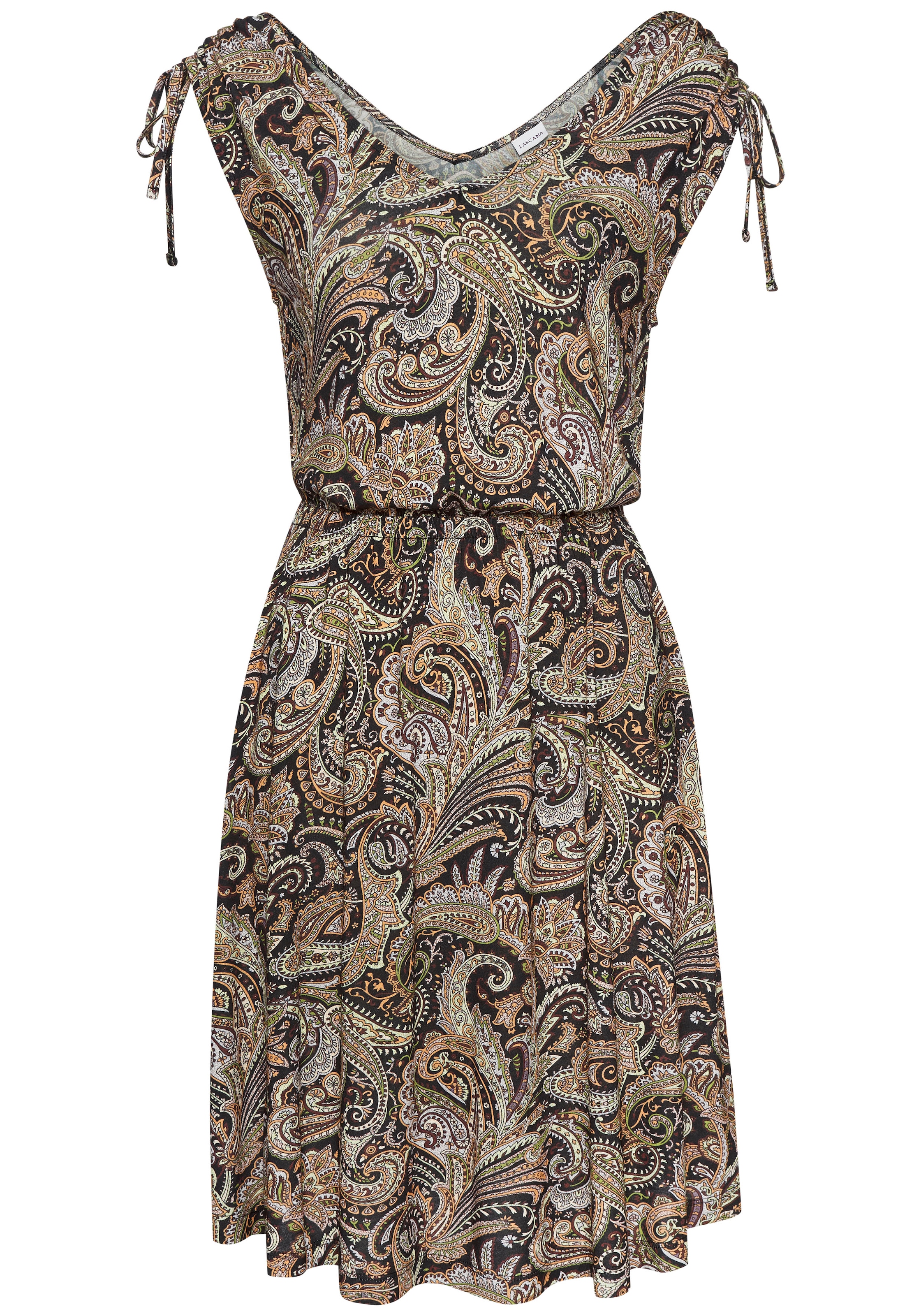 LASCANA Jerseykleid, mit Bändern an den Trägern, Alloverprint