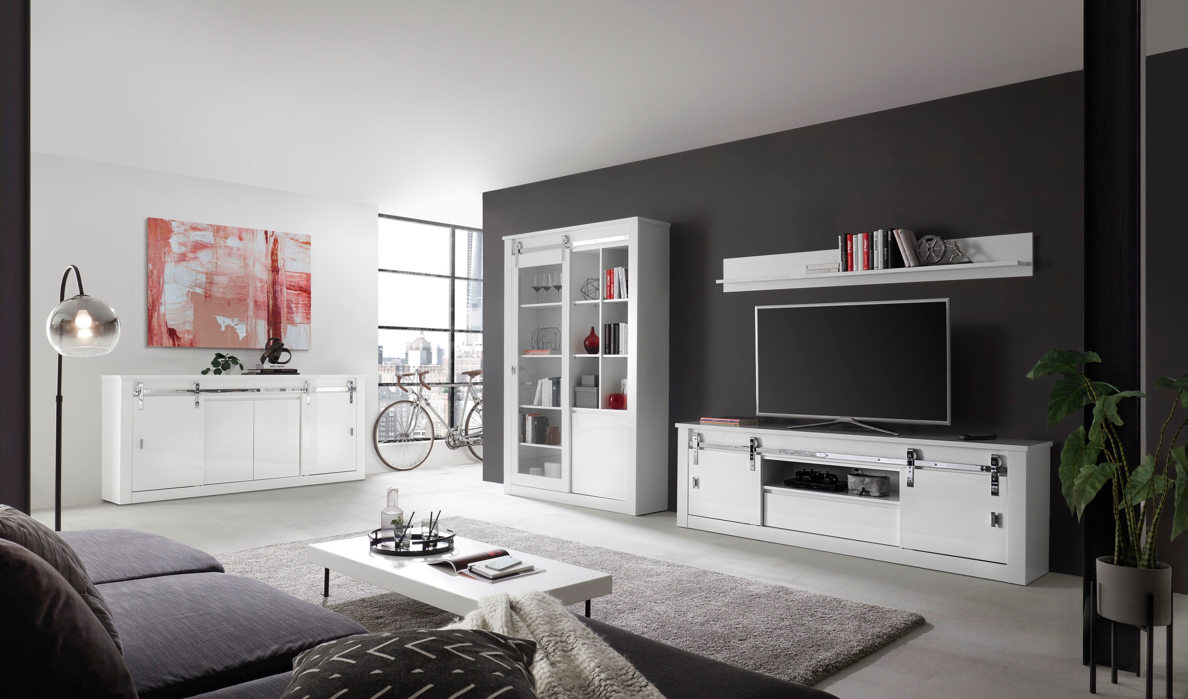 Home affaire Wohnwand »Daytona, moderne Anbauwand, Wohnzimmer-Set in Weiss Hochglanz« Set, 3 Stk. tlg.