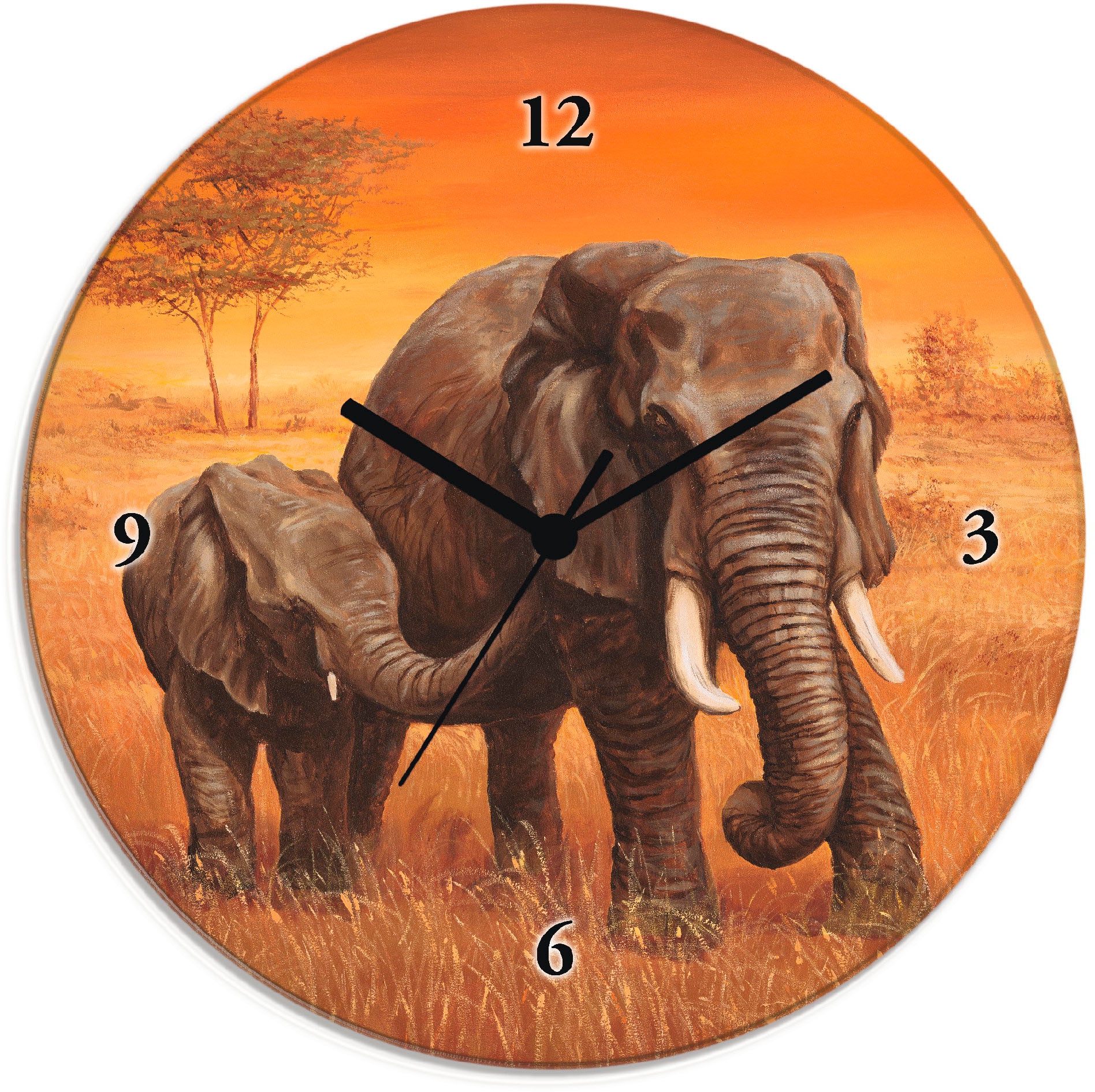 Image of Artland Wanduhr "Elefanten" wahlweise mit Quarz- oder Funkuhrwerk, lautlos ohne Tickgeräusche
