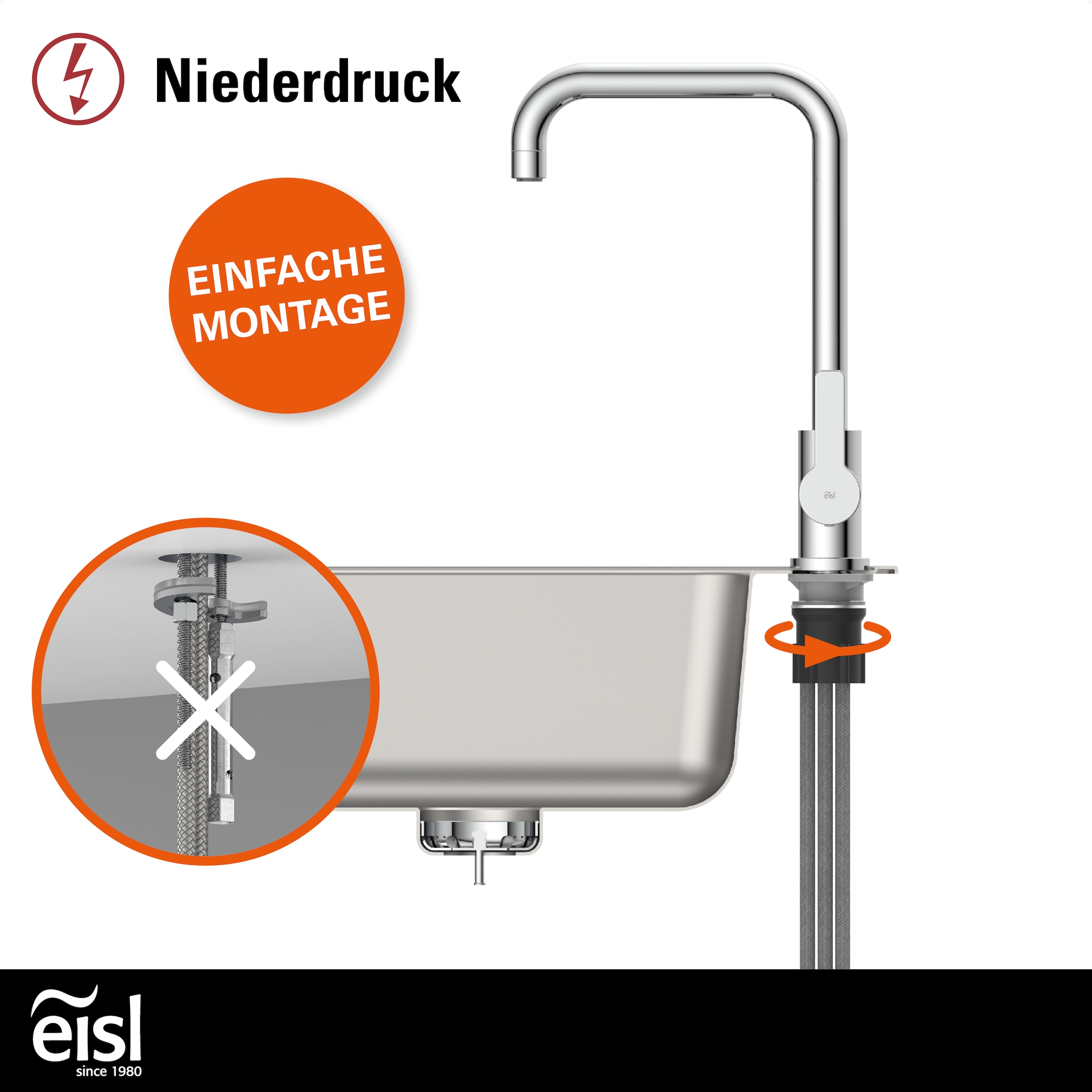 Eisl Spültischarmatur »Futura« Niederdruckarmatur, Dripless, Cold-Start, 360° schwenkbar