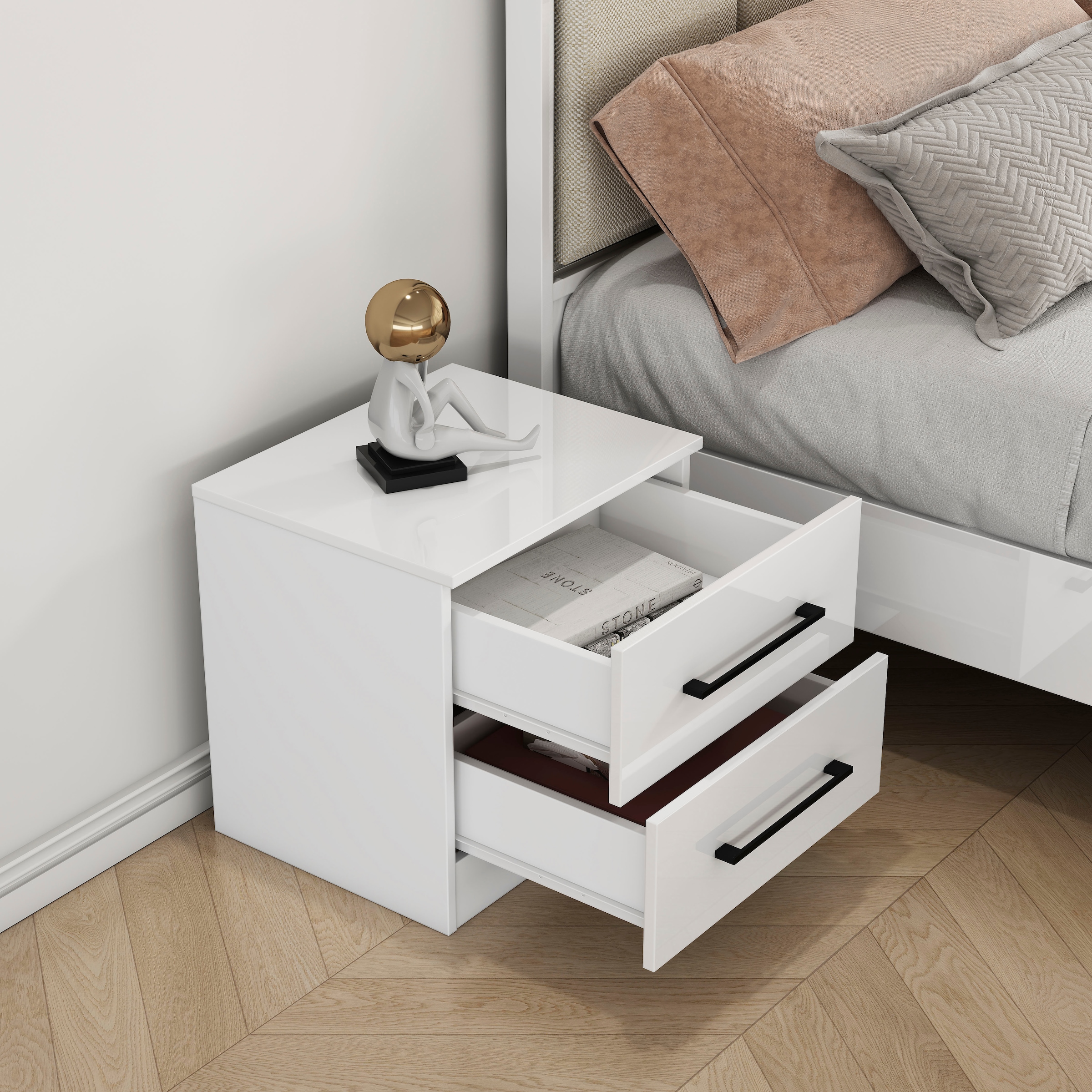 GOODproduct Nachtkommode »Sylt Bestseller, 2 Schubladen mit viel Stauraum – Ordnung & Eleganz.« Spar-Set, modernes Hochglanz Nachtschrank Set (2 Stück) Stilvolles Design, 2 Stk. tlg. Nachttisch Bestseller Beistelltisch Kommode