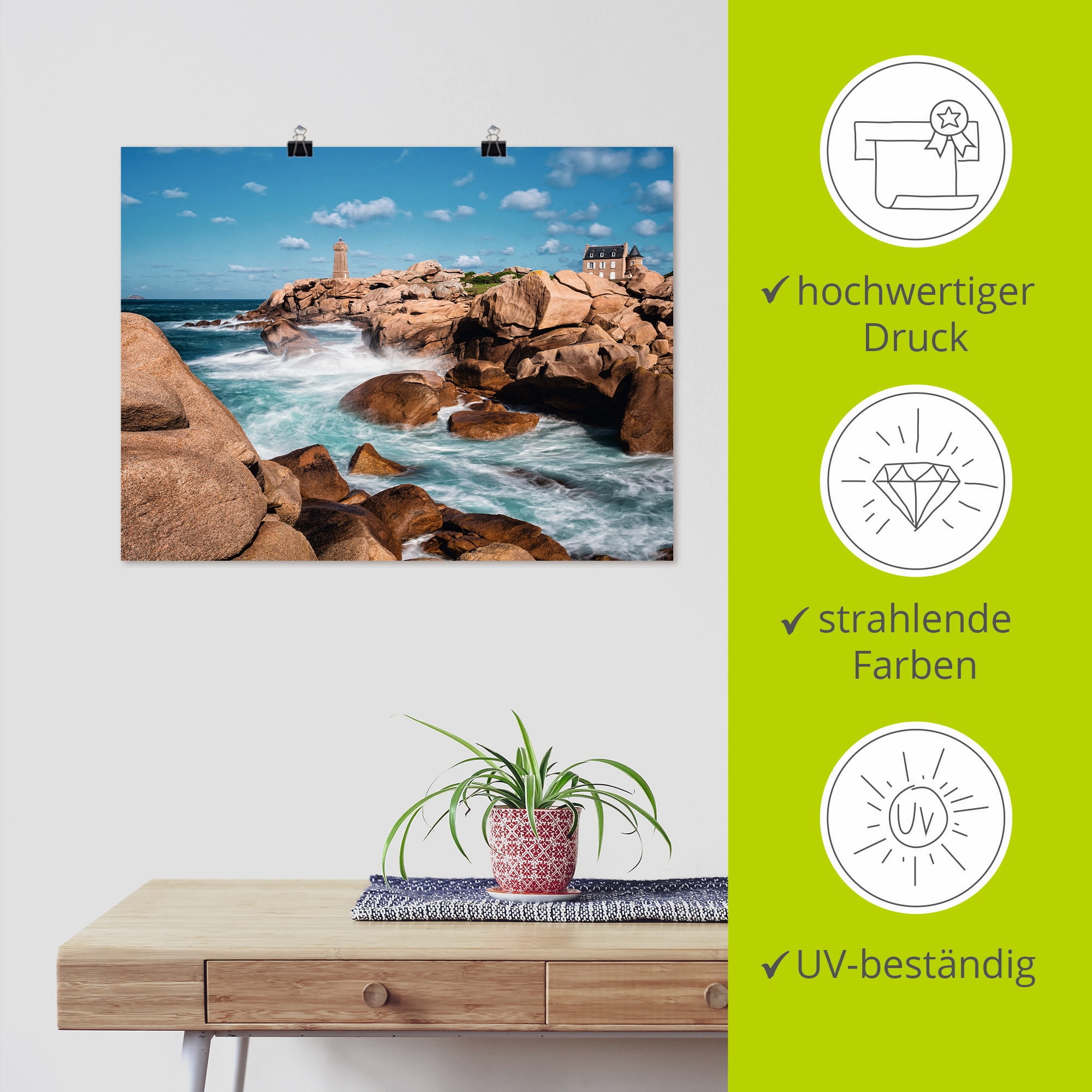 Artland Wandbild »Atlantikküste Bretagne bei Ploumanach«, Küste, (1 St.), als Leinwandbild, Poster in verschied. Grössen