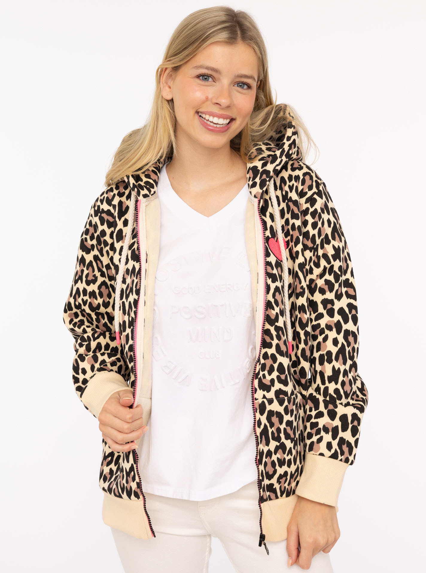 Zwillingsherz Kapuzensweatjacke »"Leo AOP"«, Langarm, Fronttaschen, Reissverschluss, Animal-Muster, modisch