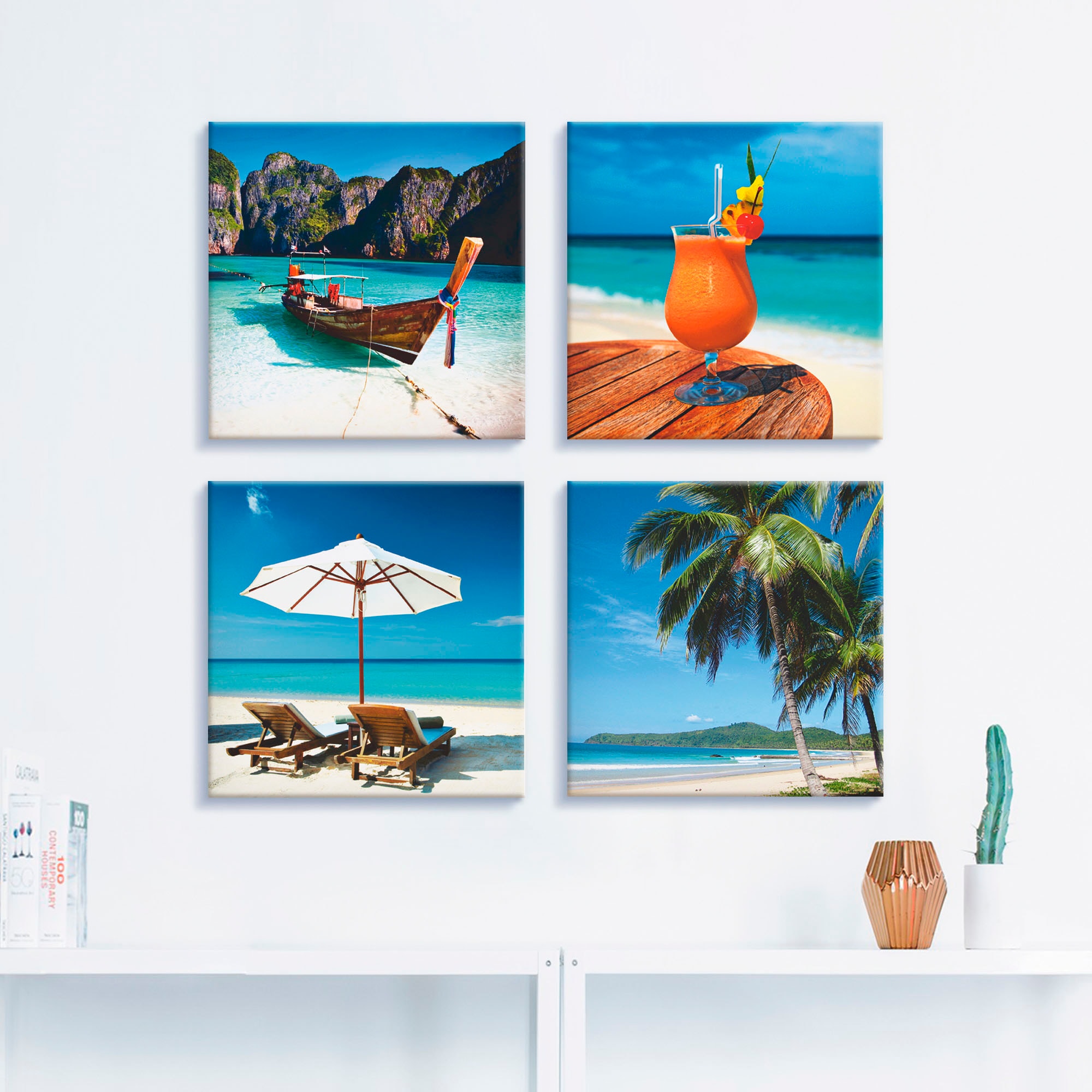 Artland Tableau sur toile »Maya Bay Fruchtcocktail Strand« 4 cuis tlg. 4er Set, verschiedene Grössen
