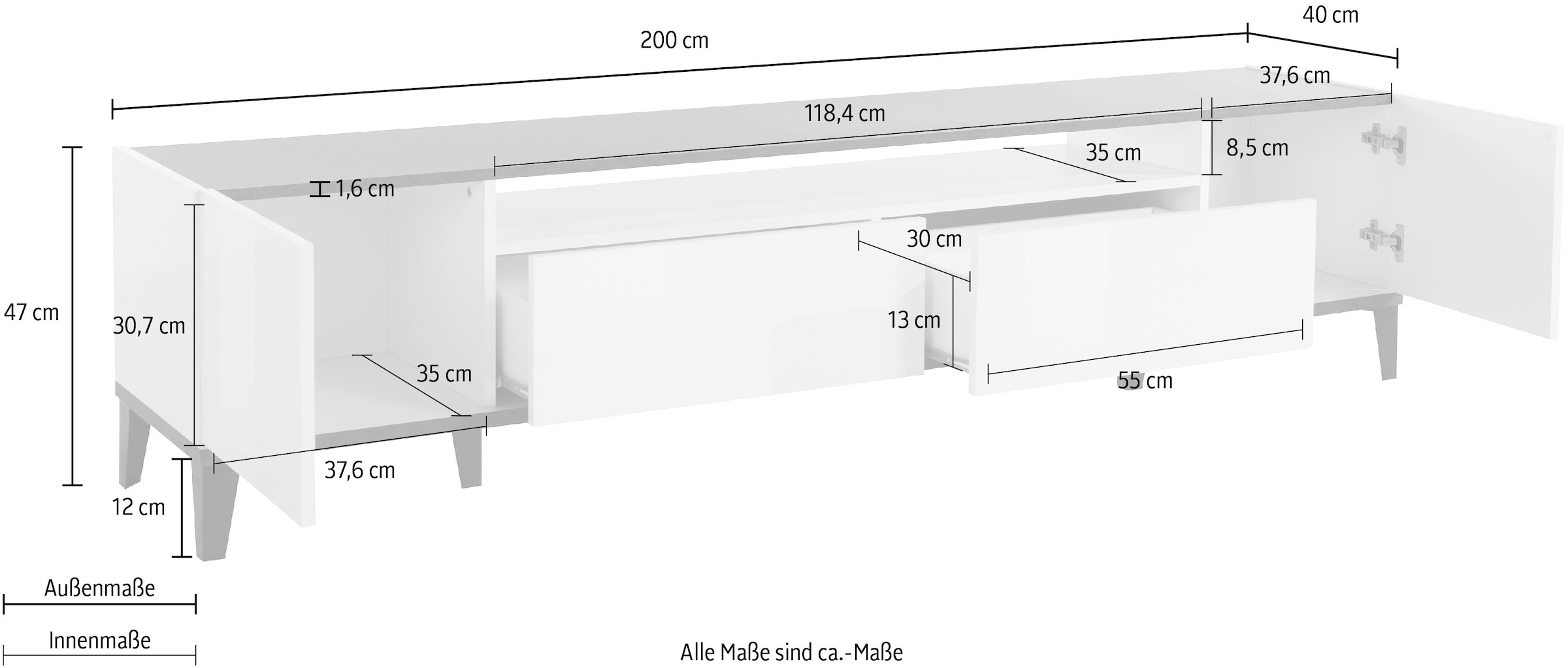 INOSIGN Lowboard »SunriseTV-Board, TV-Schrank«, Breite 200 cm