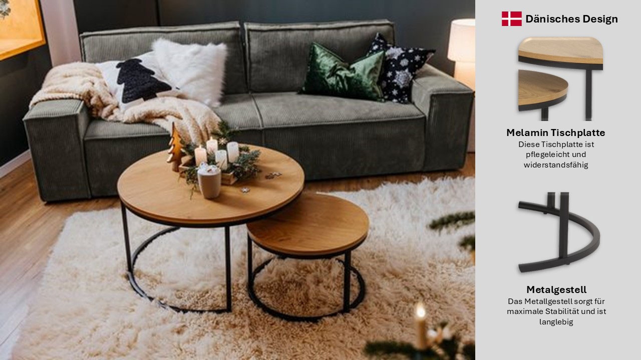 ACTONA GROUP Couchtisch »Spiro 2er Set, rund – modern & stilvoll kombinieren, zeitloses Design« Couchtisch, Beistelltisch, 2 Stk. tlg. OTTOs Choice Holzoptik, pflegeleicht & robustes Metallgestell