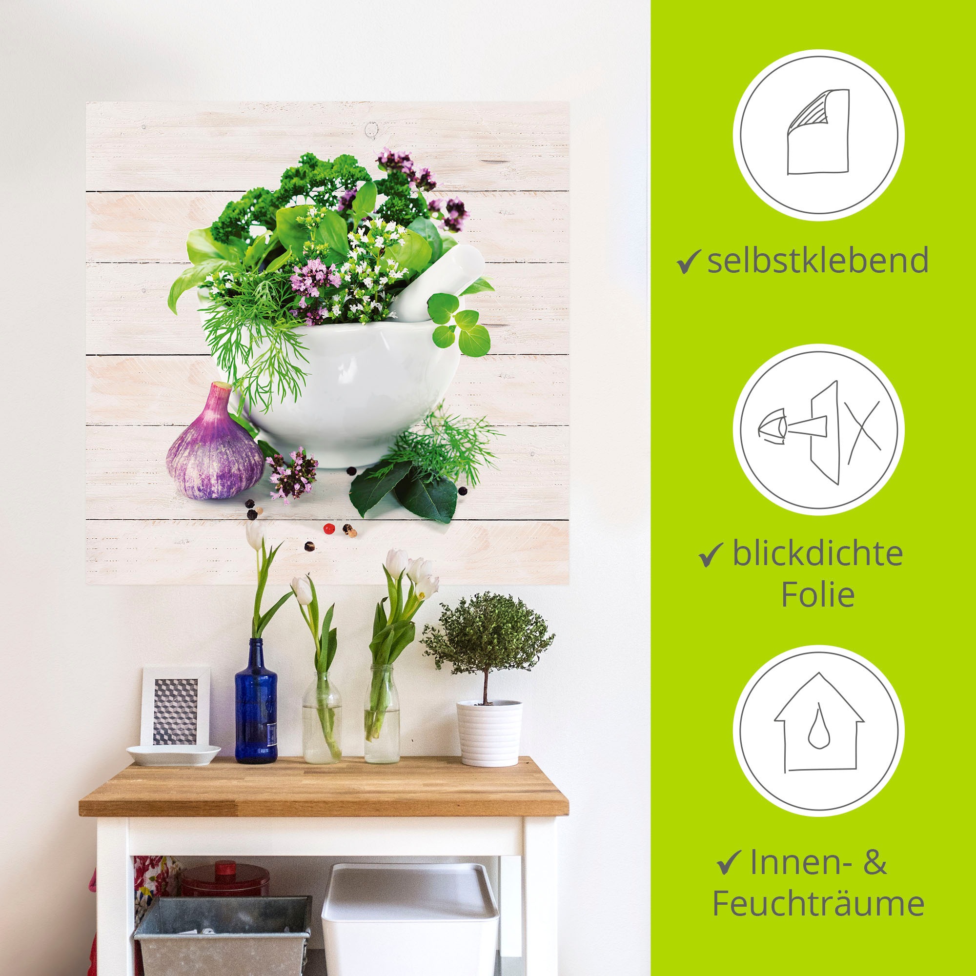 Artland Wandbild »Heilkräuter auf weissem Hintergrund Küche«, Arrangements, (1 St.), als Alubild, Outdoorbild, Leinwandbild, Poster, Wandaufkleber