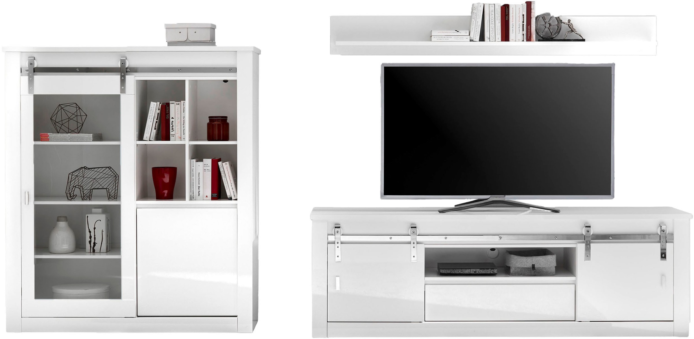 Home affaire Wohnwand »Daytona, moderne Anbauwand, Wohnzimmer-Set in Weiss Hochglanz« Set, 3 Stk. tlg.