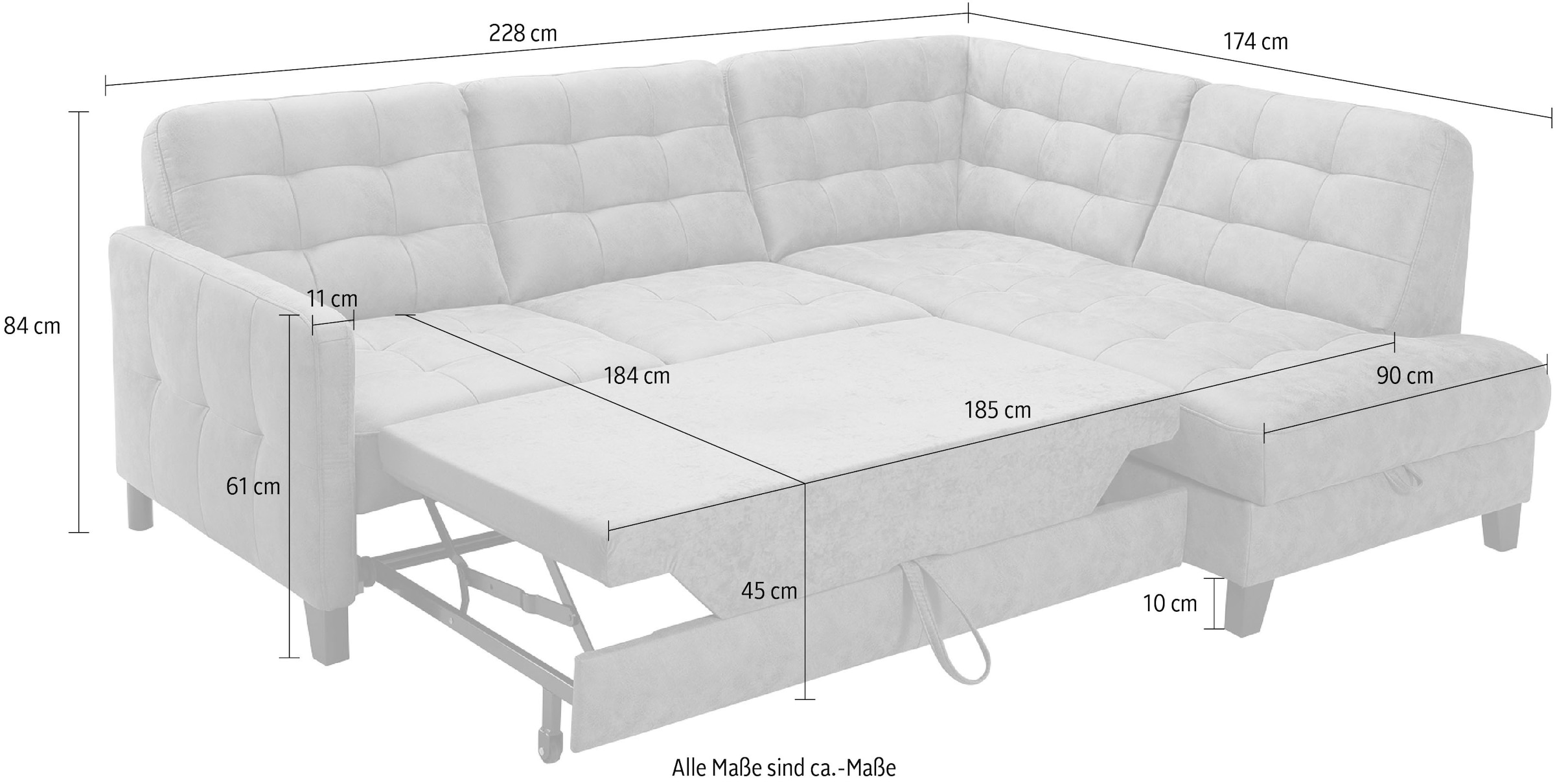 exxpo - sofa fashion Ecksofa »Elio, kompakt und komfortabel, bequem, zeitloses Design, L-Form«, wahlweise mit Bettfunktion und Bettkasten