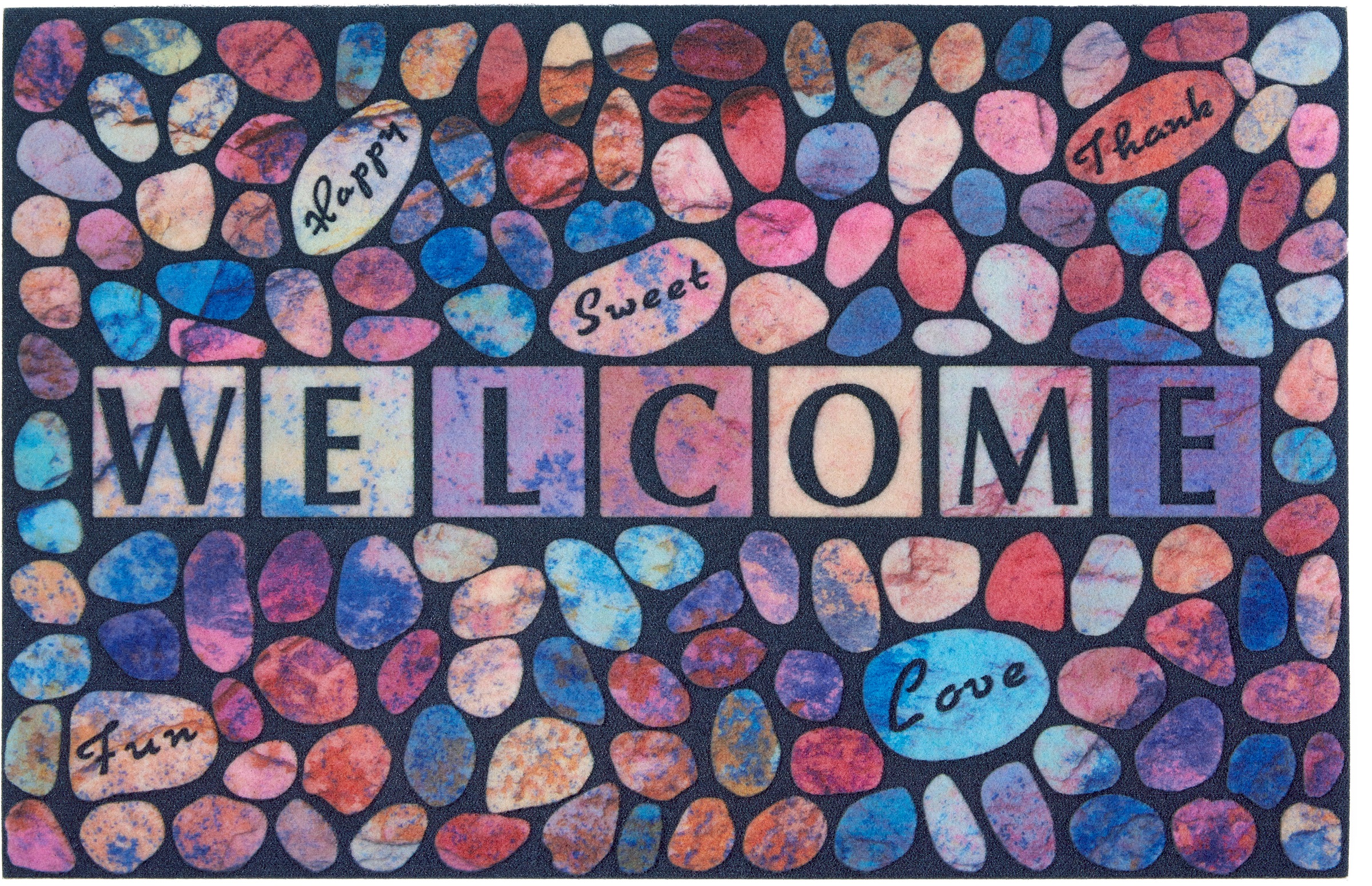 Image of my home Fussmatte »Welcome Steine«, rechteckig, 6 mm Höhe, Design In und Outdoor geeignet, mit Spruch, Schrift Design, Robust, Pflegeleicht, Rutschfest, Schmutzfang bei Ackermann Versand Schweiz