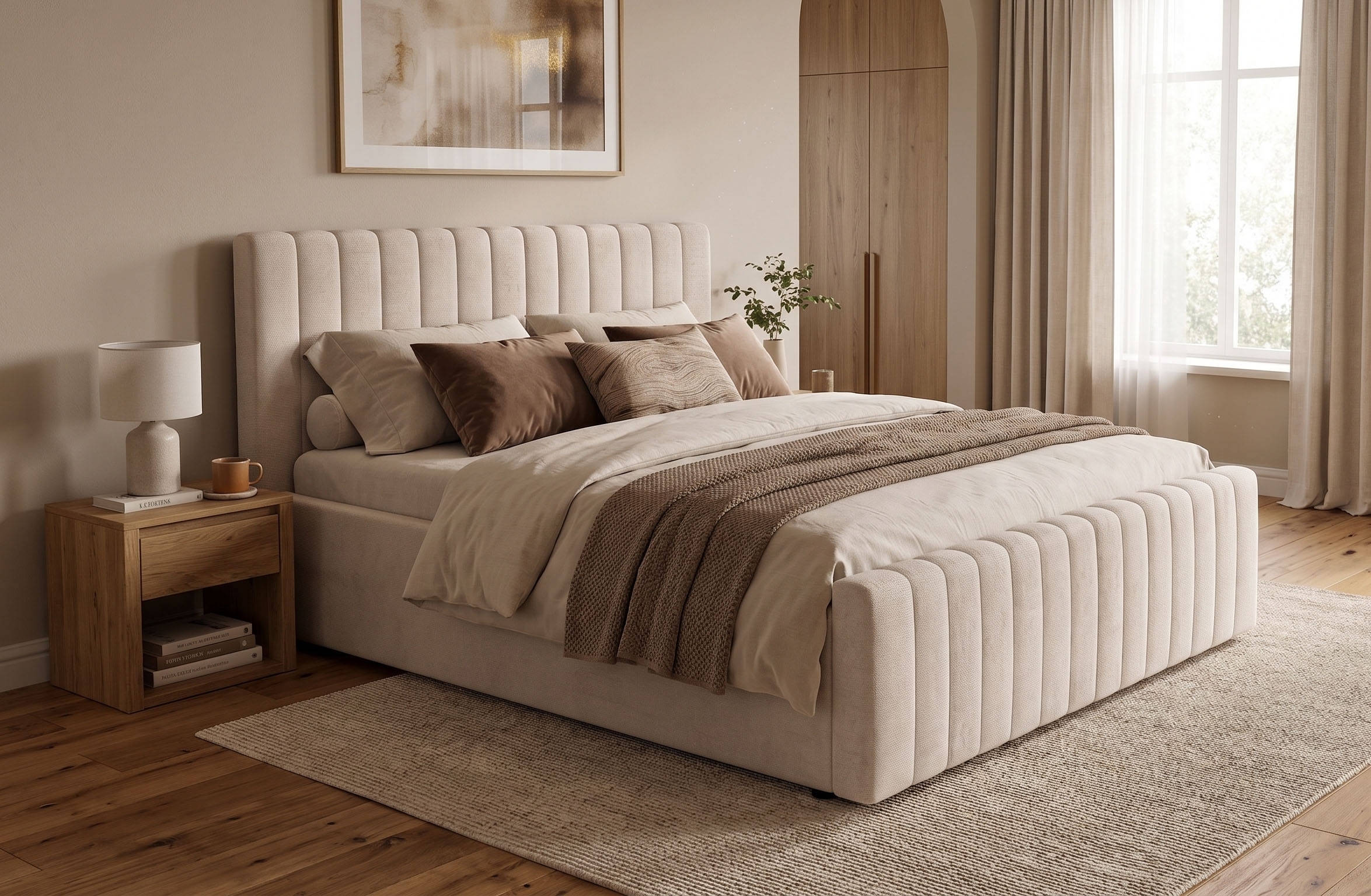 GOODproduct Lit rembourré »MOIVRE, vertikale Steppung in Rillenoptik, wahlweise mit Bettkasten« lit avec rangement, tête de lit rembourrée, sans matelas, design moderne