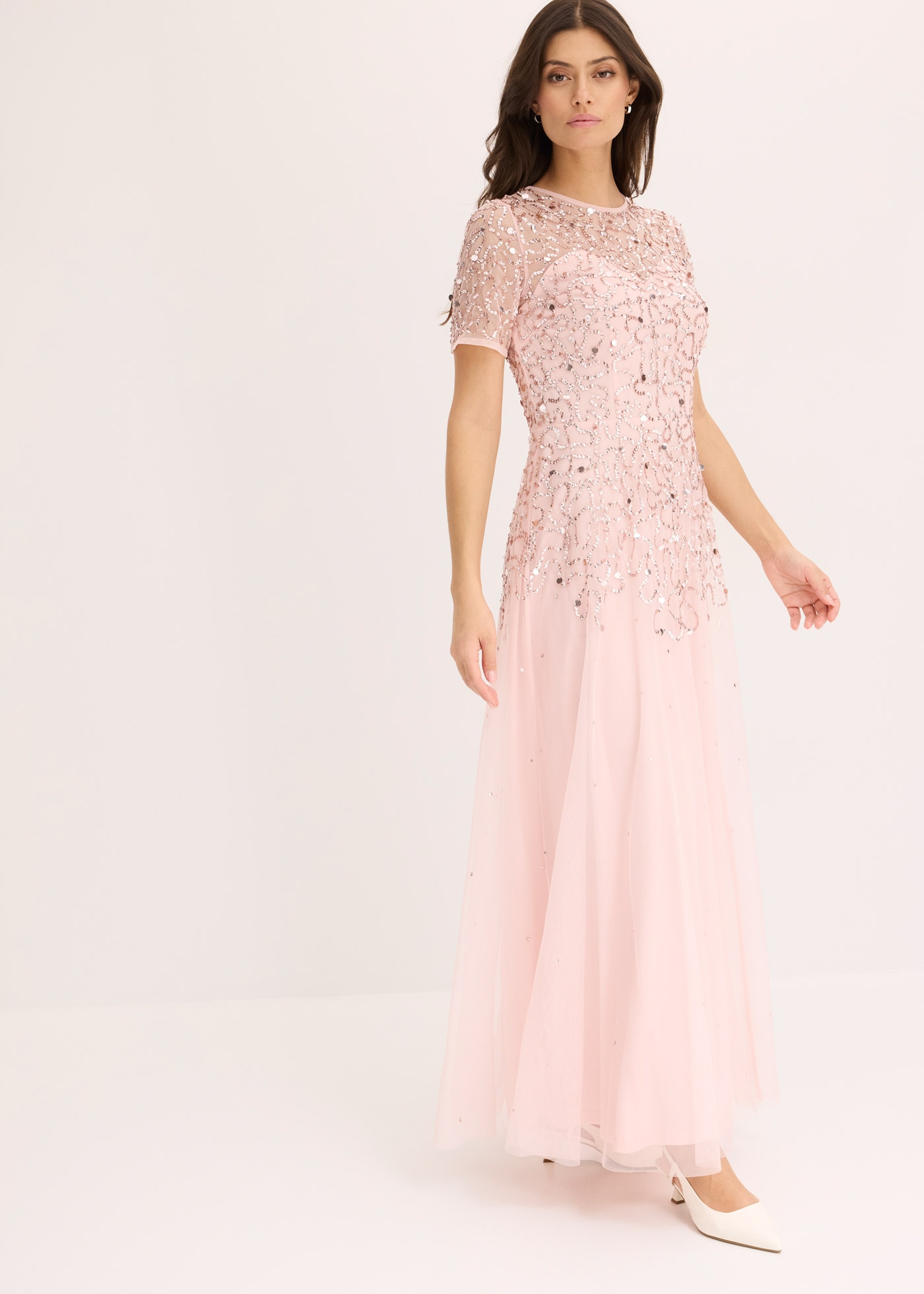Image of bonprix Maxikleid für festliche Anlässe, mit Tüll-Obermaterial, mit kurzem Arm