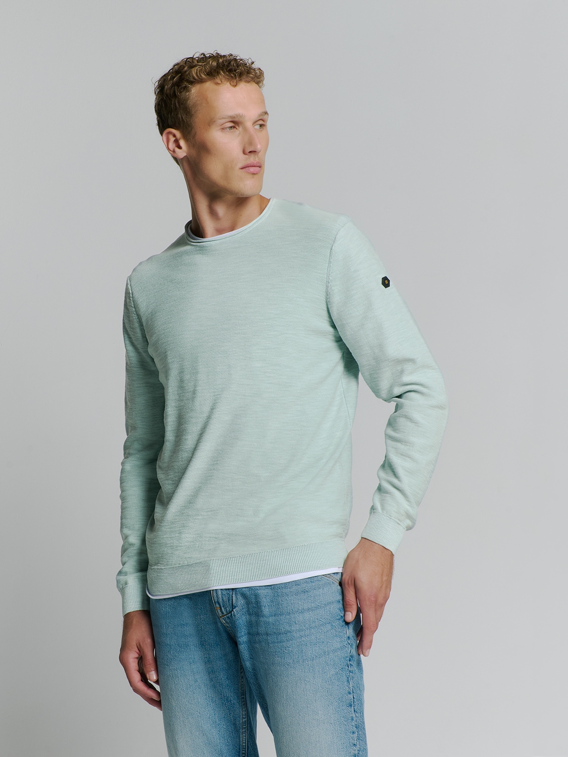 Image of NO EXCESS Rundhalspullover mit Logo Stickerei