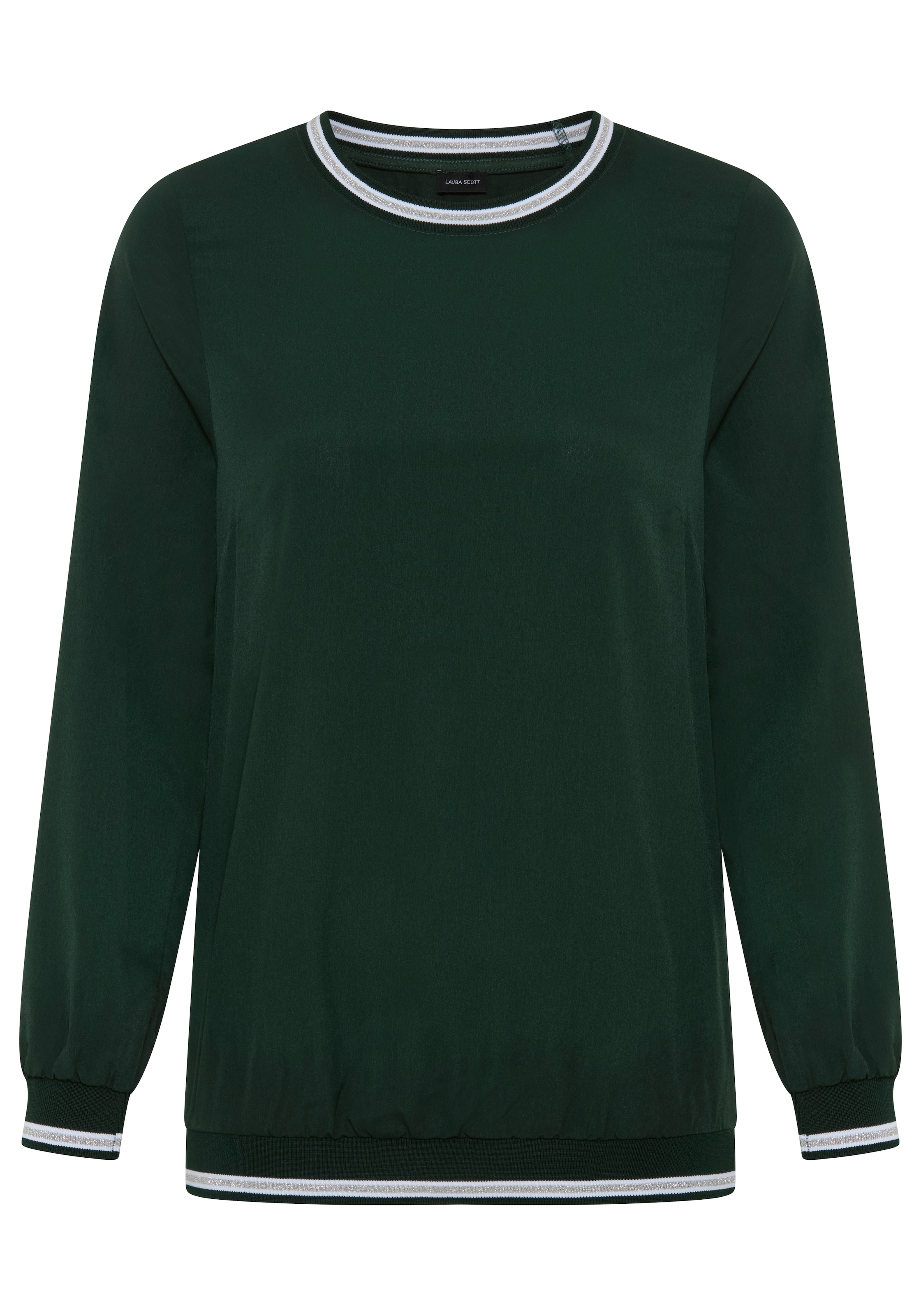 Laura Scott Blouse à enfiler manches longues avec poignets, bord-côte contrasté en fil brillant, coupe décontractée