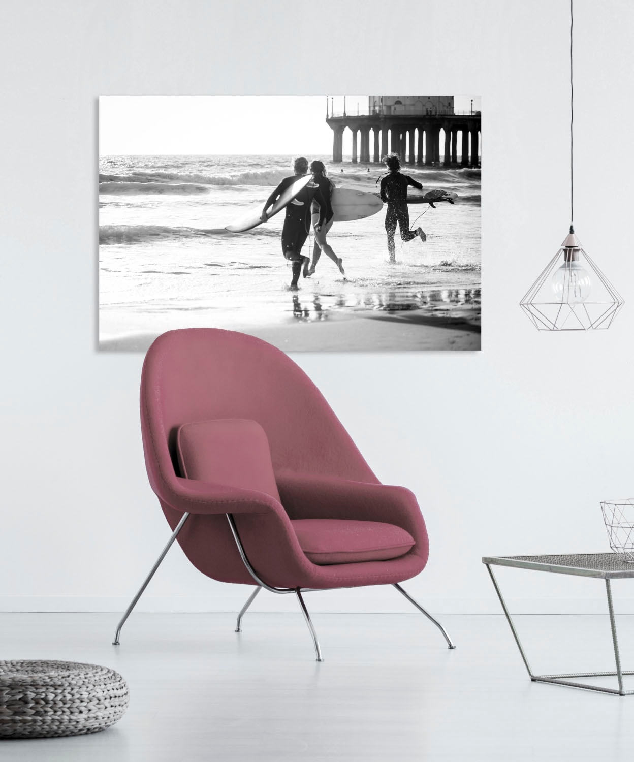 queence Acrylglasbild »Surfer am Strand«, Kunst-Schwarz-Weiss-Unterwasserwelt-Sport, Fine Art-Print in Galeriequalität