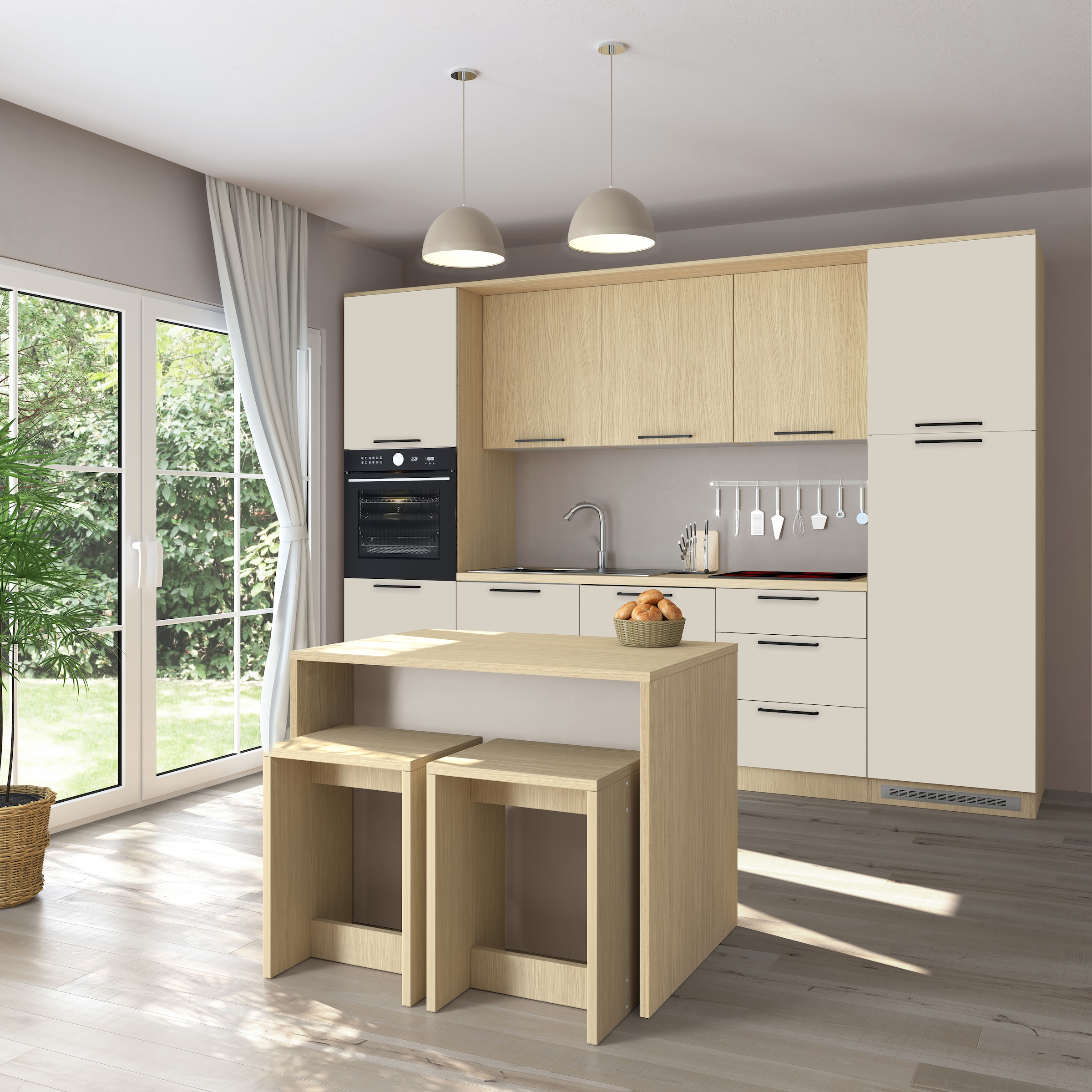 KOCHSTATION Ilot de cuisine »KS-Luna« Largeur 115 cm, 2 portes, 4 compartiments intérieurs, 2 places à manger, portes amorties