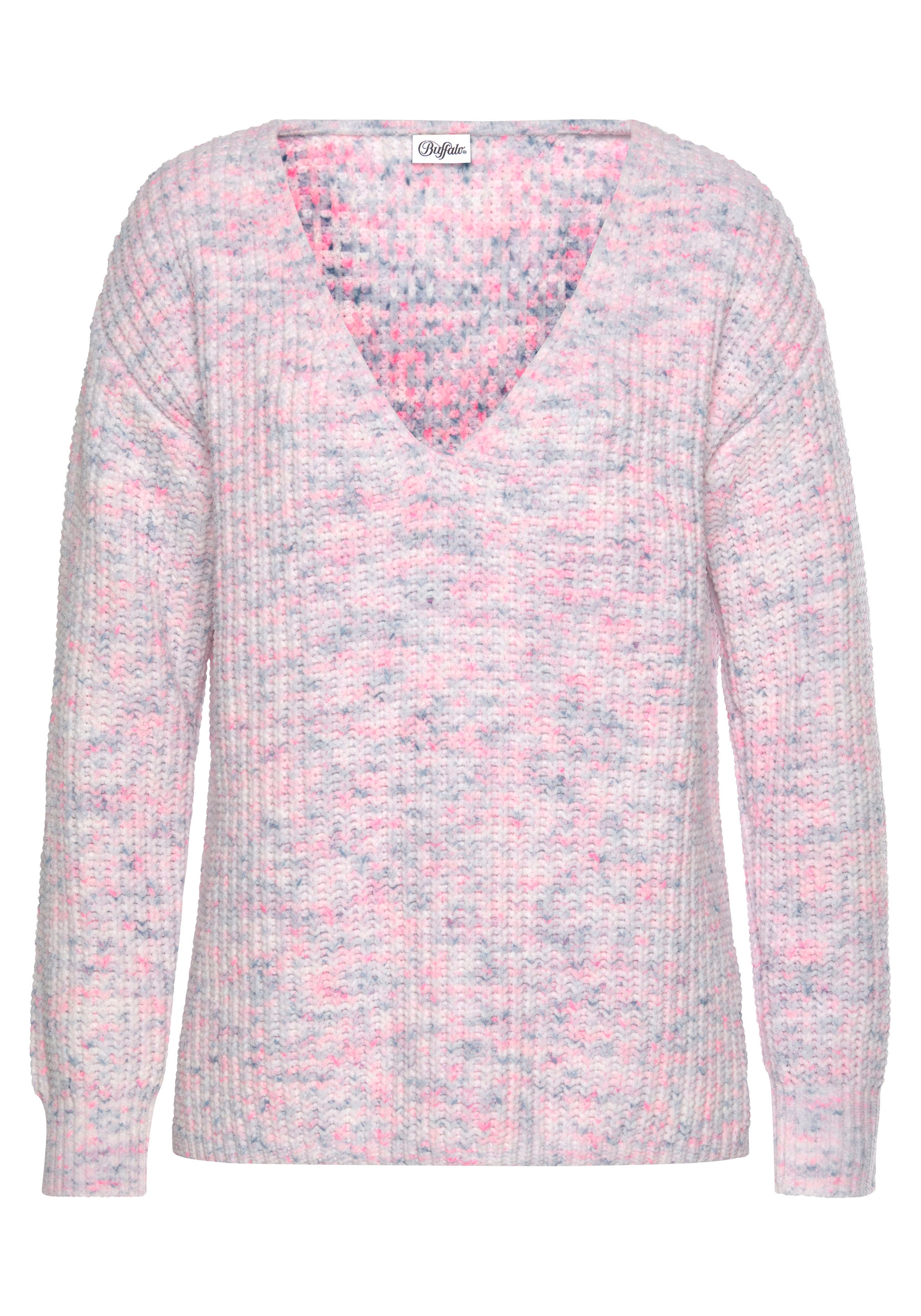 Buffalo Pull col V en chenille douce, pull tricoté, très doux