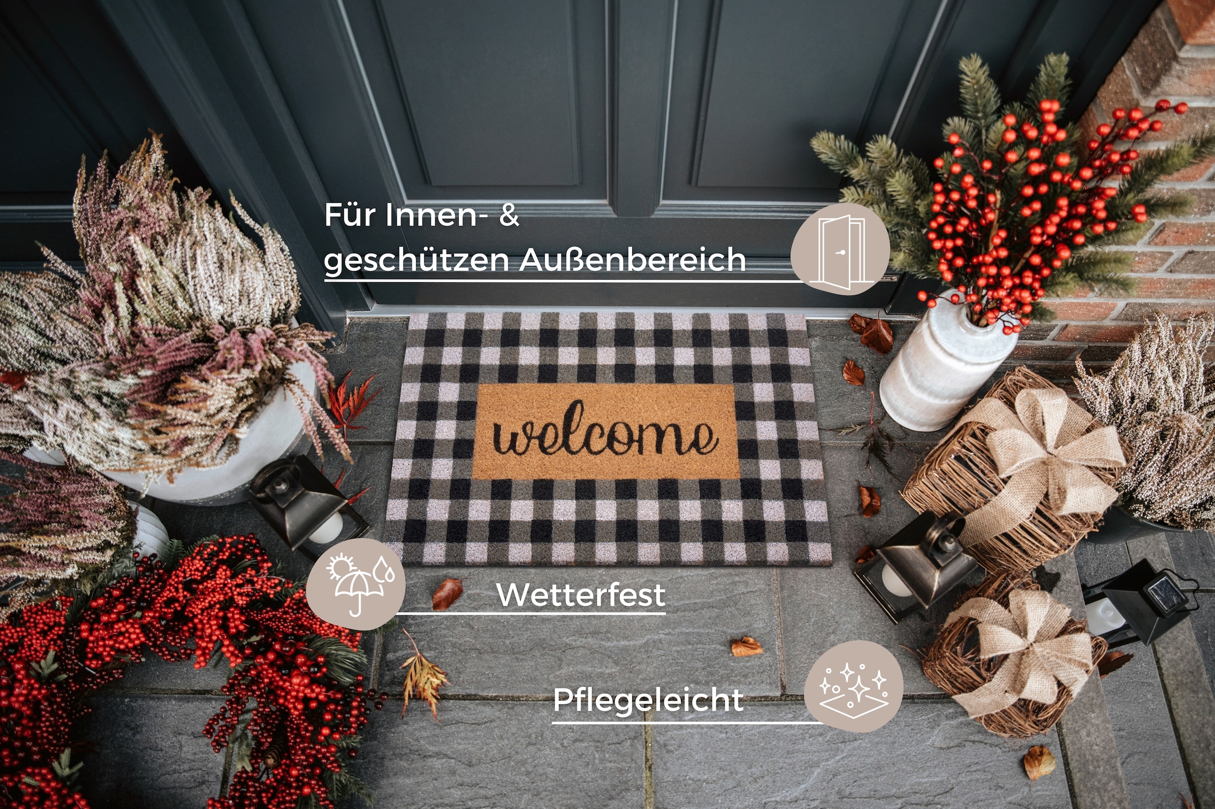 HANSE Home Fussmatte »Kokos Welcome Chessboard, Türmatte«, rechteckig, 15 mm Höhe, Kokos, Schmutzfangmatte, Outdoor, Rutschfest, Innen, Kokosmatte, Flur