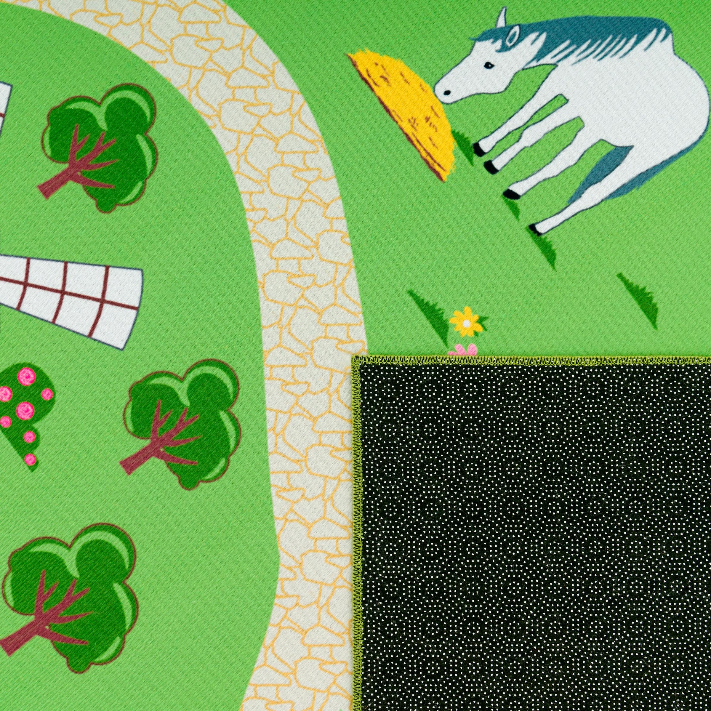 Paco Home Kinderteppich »Bino 560«, rund, 4 mm Höhe, Kurzflor, Strassen-Spiel-Teppich, Motiv Bauernhof, Kinderzimmer