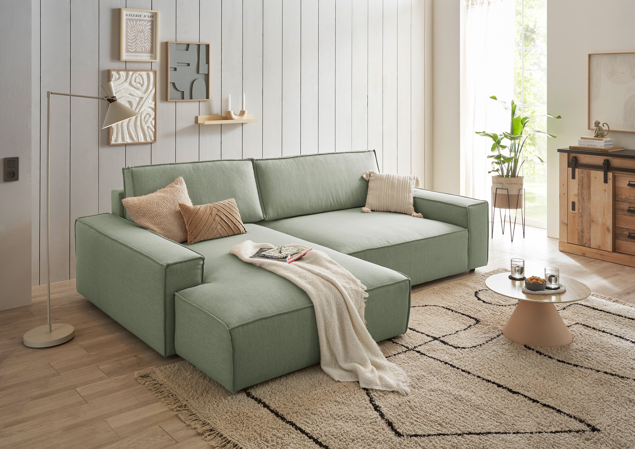 Home affaire Ecksofa »NEU: SHERWOOD XXL 284, Big-Sofa L-Form, tiefe Sitzfläche 95 cm, Cord«, Recamiere rechts/links, als Schlafsofa stellbar, Cord u. Leinenoptik