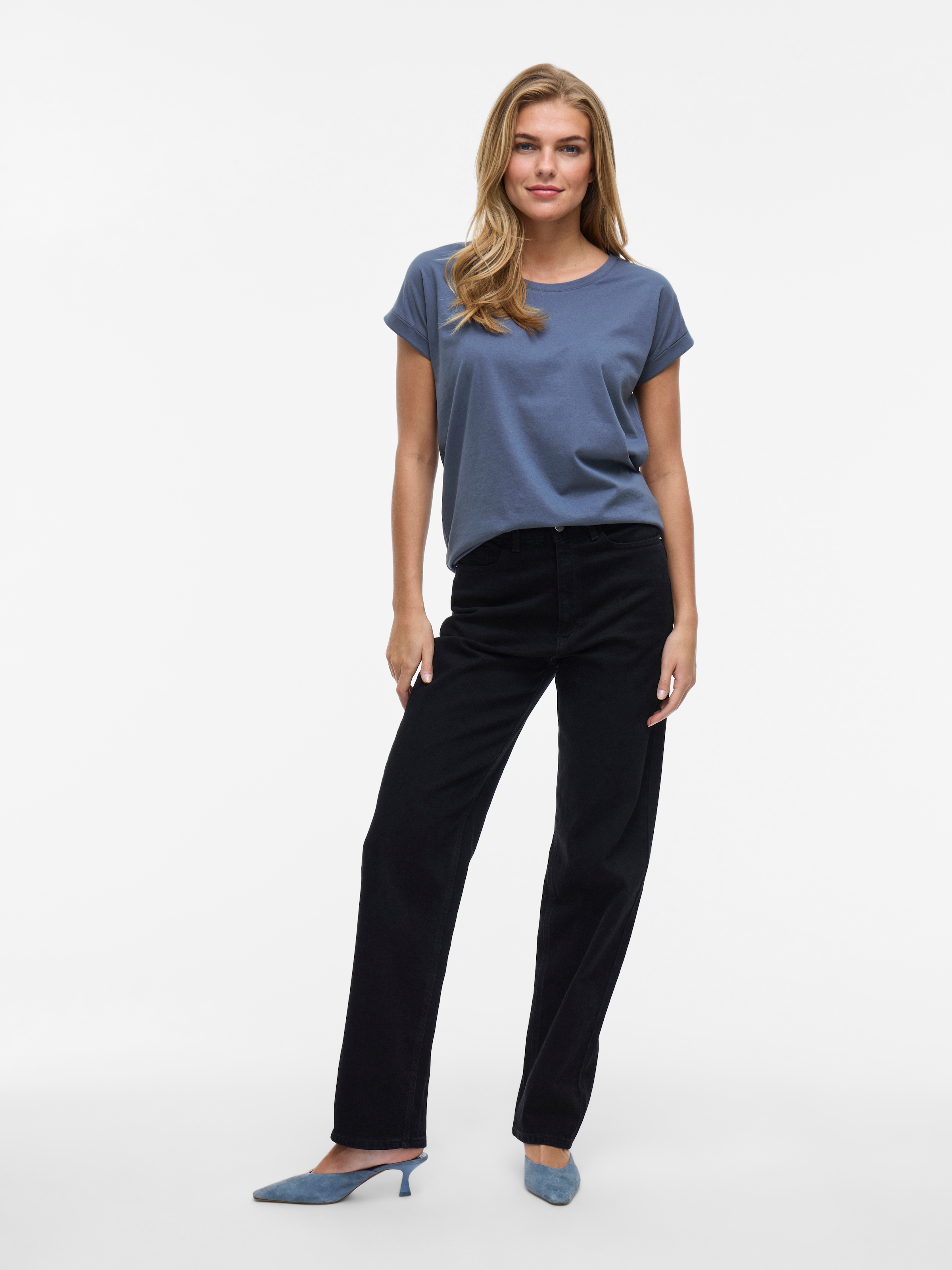 Vila Rundhalsshirt »VIDREAMERS NEW PURE T-SHIRT/SU-NOOS«, Basic Damen-T-Shirt mit Rundhalsausschnitt und umgeschlagenen Ärmeln