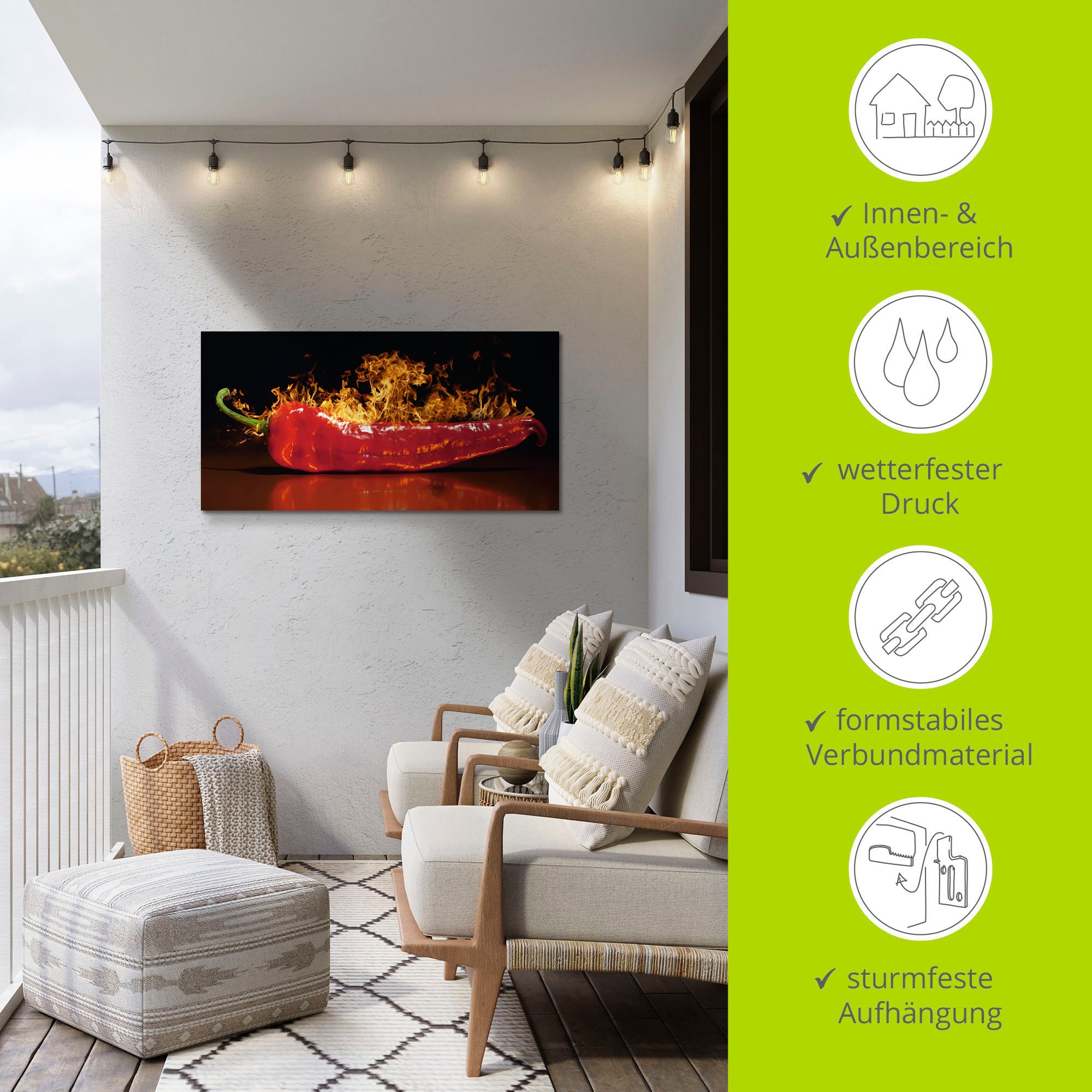 Artland Wandbild »Roter scharfer Chilipfeffer« Lebensmittel 1 Stk. tlg. als Alubild, Leinwandbild in verschied. Grössen