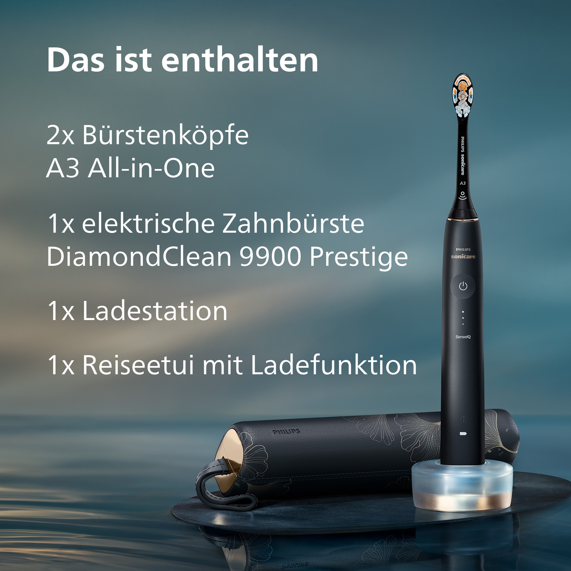 Philips Sonicare Brosse à dents électrique »DiamondClean Prestige 9900 HX9992« 2 cuis Aufsteckbürsten mit integriertem Drucksensor, 5 Putzprogramme, inkl. Ladeetui