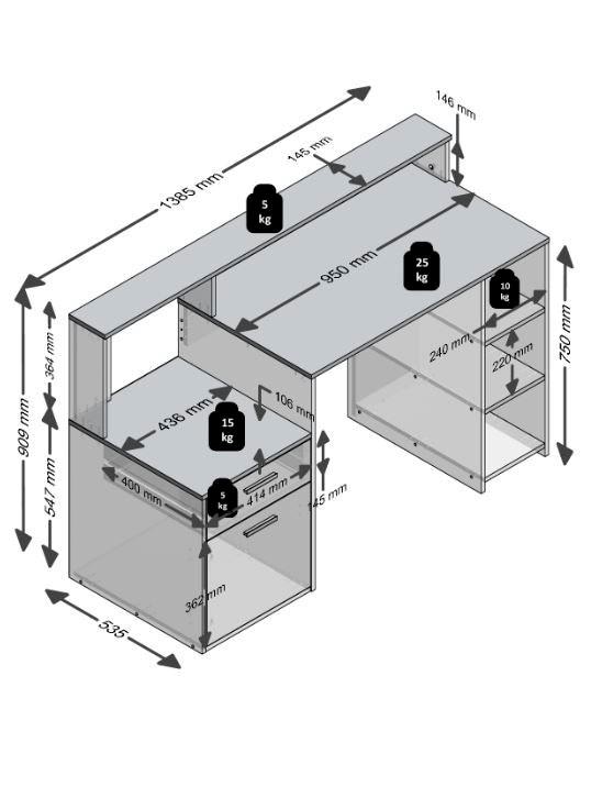 FMD Regal-Schreibtisch »Bolton« Schreibtisch mit Stauraum und Ablage, offene Fächer, 138,5 cm breit
