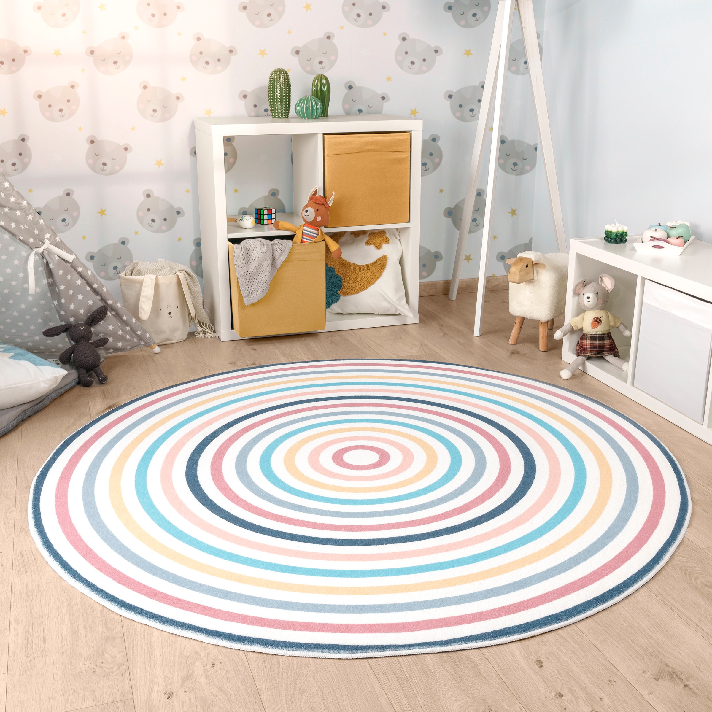 Kinderteppich »Niloya 365«, rund, Spielteppich, Kurzflor, bedruckt, Kreise, gestreift,...