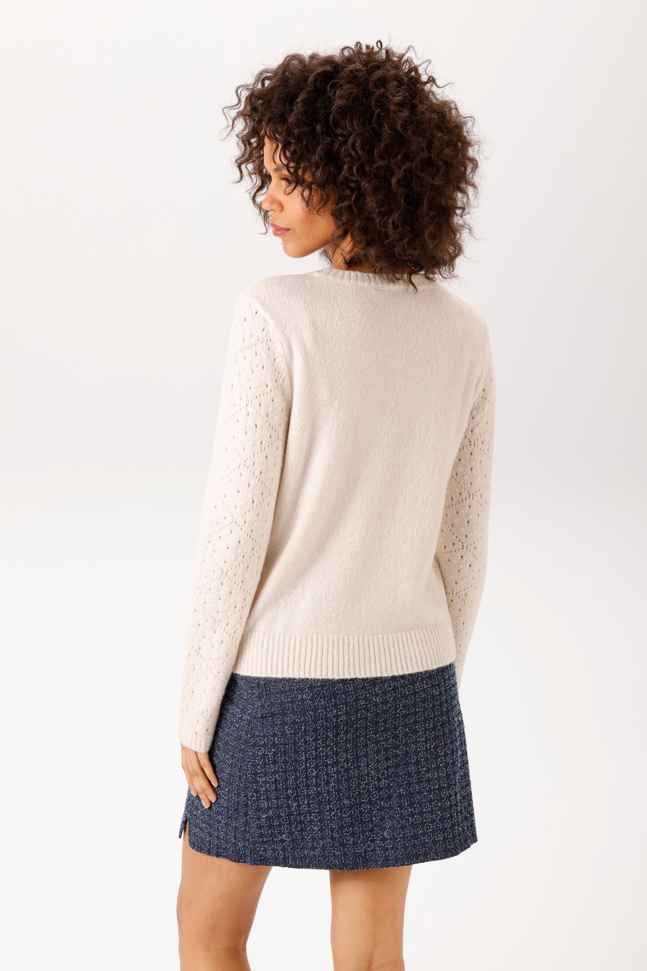 Aniston CASUAL Pull en tricot en motif ajouré avec petits carrés tricotés - NOUVELLE COLLECTION