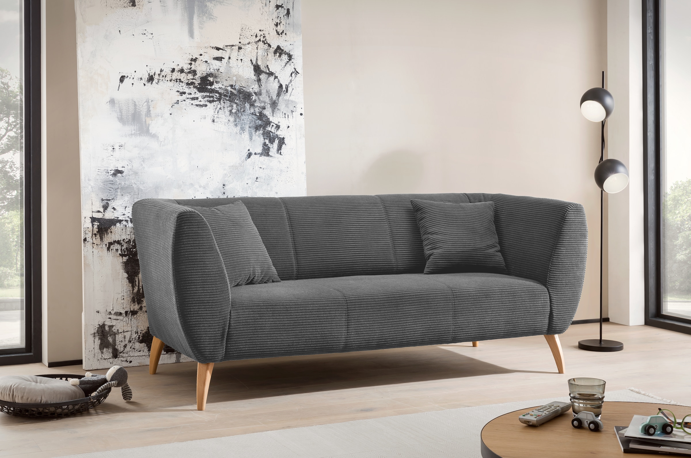 Home affaire Ensemble rembourré »Lazio modern und bequem, schmale Armlehnen, tolle Detailverarbeitung« Ensemble, 3-Sitzer und 2-Sitzer, 2 cuis tlg. zwei verschiedene Fussfarben wählbar
