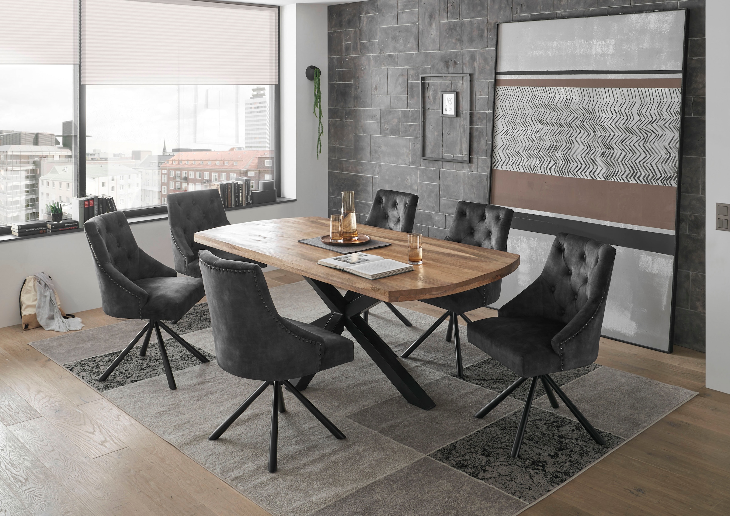 Image of Stolkom Esstisch "Veneti" 200 cm breit in Bootsform, Tisch Mango Massivholz