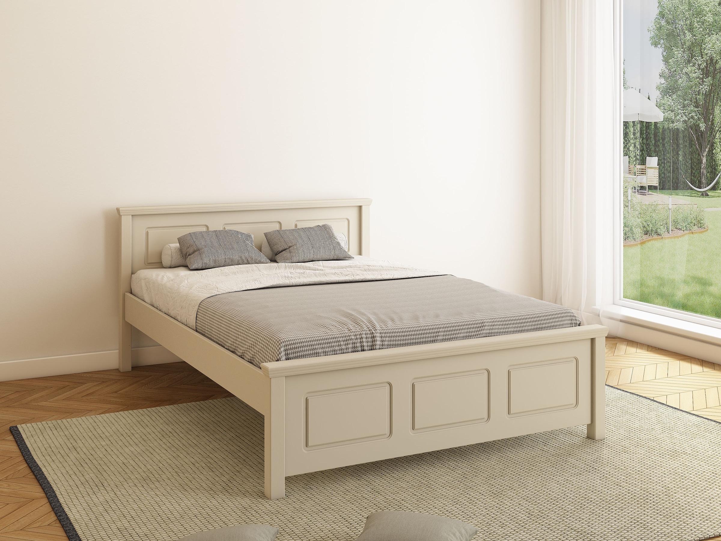 GOODproduct Massivholzbett »ERIKK' , Made in Europe, optional mit Schublade, Massivholz Kiefer« FSC® zertifiziert,  in mehreren Grössen, Landhausstil mit Kassettenoptik
