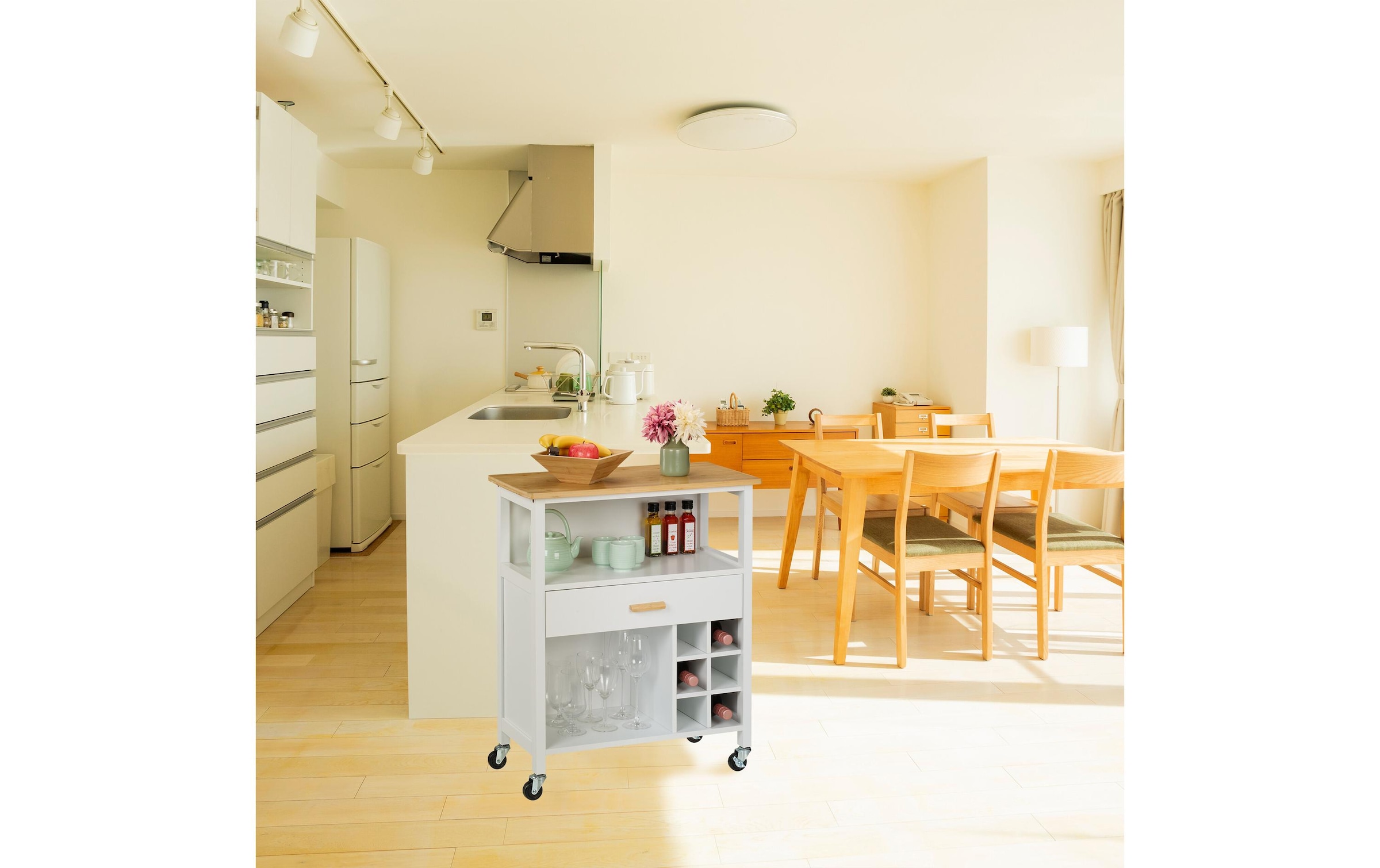 relaxdays Chariot de cuisine »mit Weinregal 80 x 65 x 35 cm«