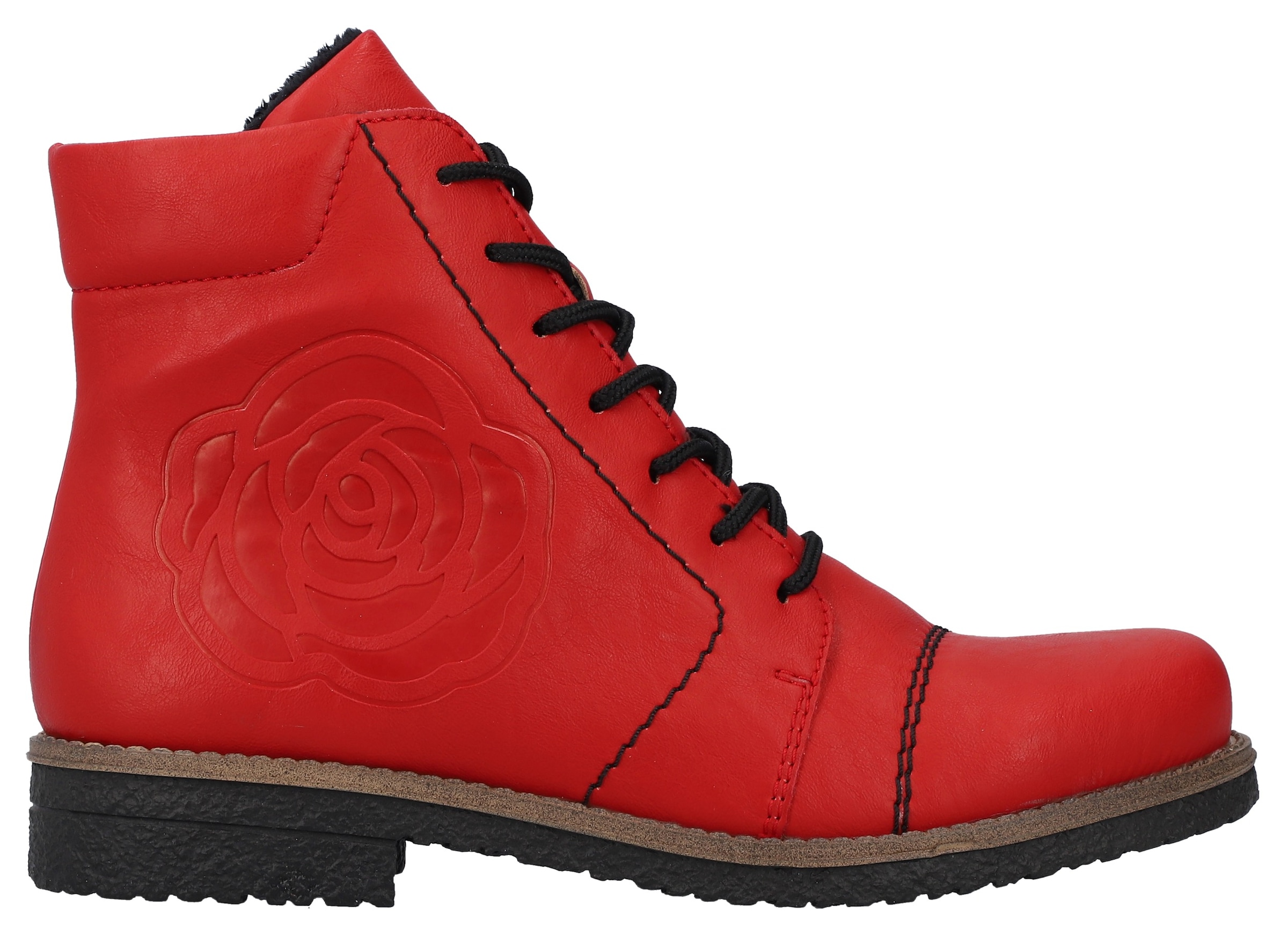Rieker Schnürstiefelette, Schnürboots, Reissverschluss-Stiefelette, Blockabsatz, Rosenmuster