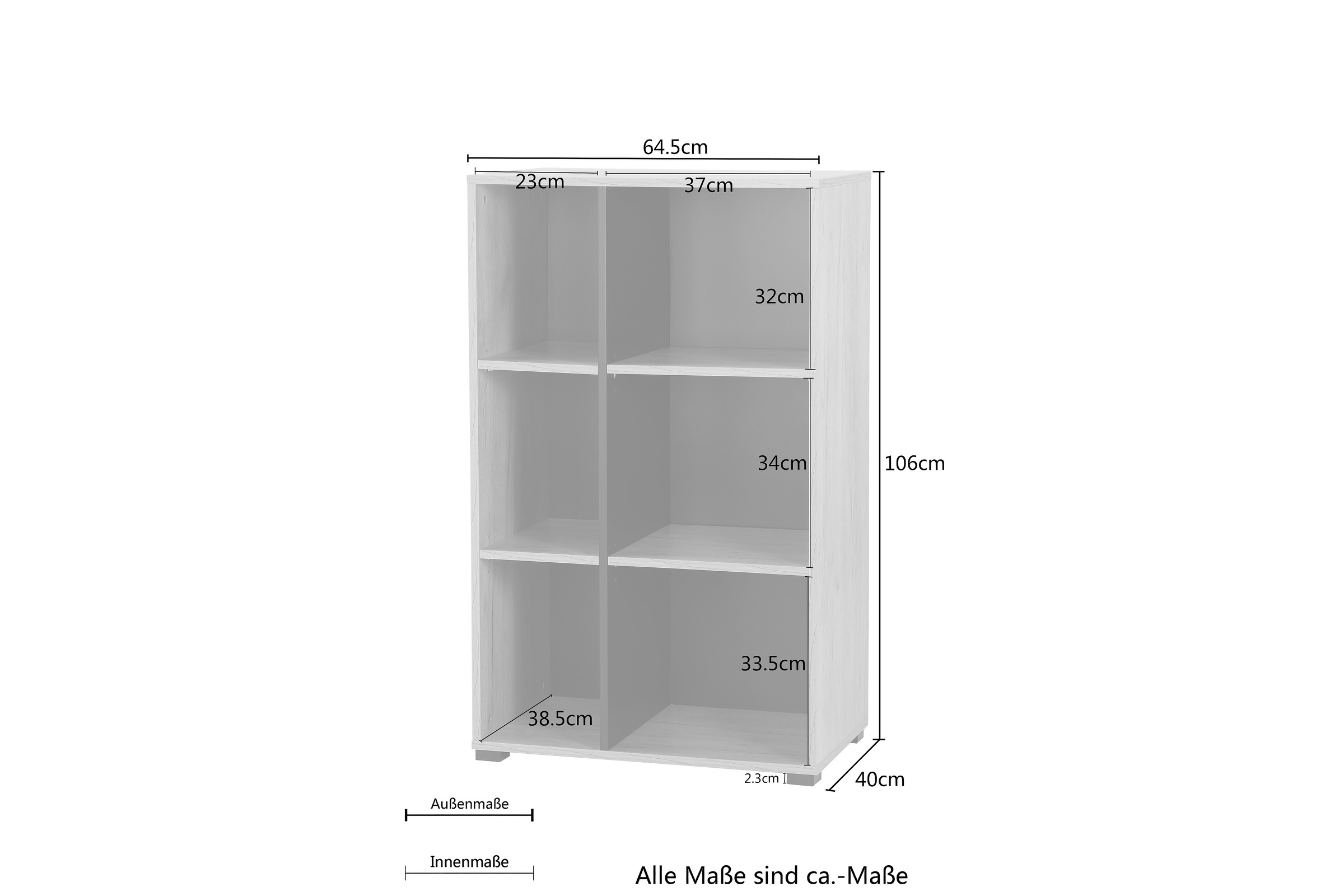 Places of Style Aktenregal »Moid,«, Bücherregal, Masse 64,5x40x106 cm, 6 Fächer für viel Stauraum