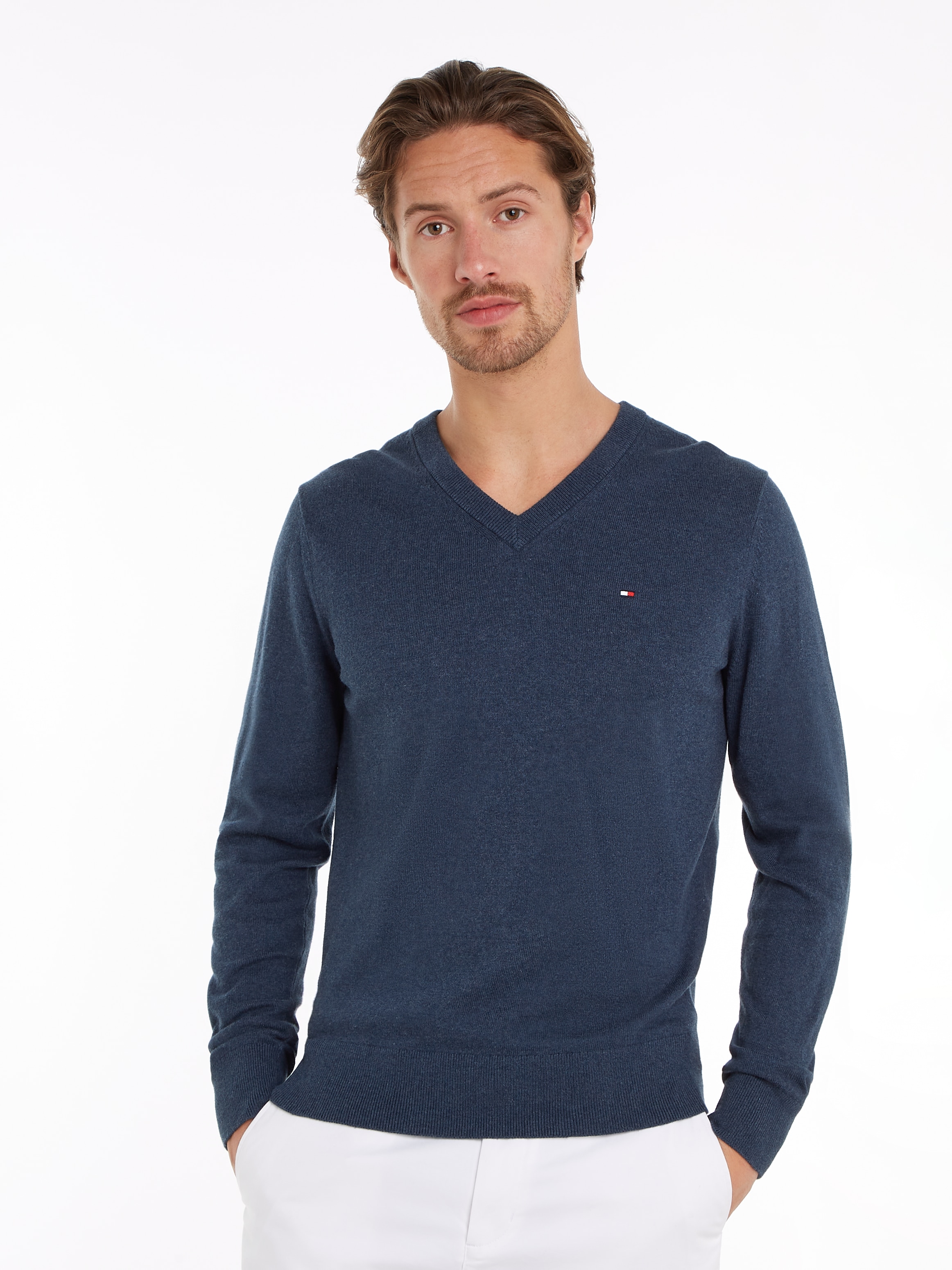 Tommy Hilfiger V-Ausschnitt-Pullover »PIMA ORG CTN CASHMERE V NECK«