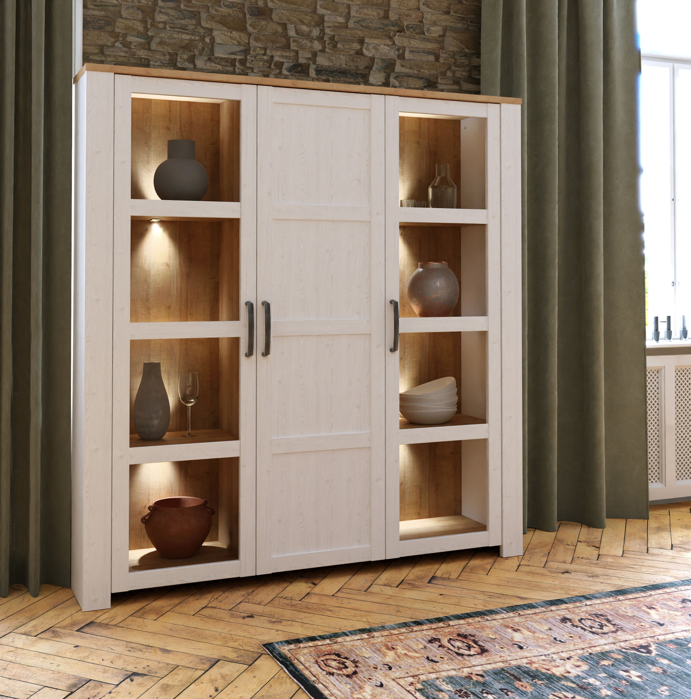 FORTE Highboard »Bohol, grosses Highboard 2, Glastüren, viel Stauraum« B/H/T 151,1/160,6/42 cm Beleuchtung optional bestellbar