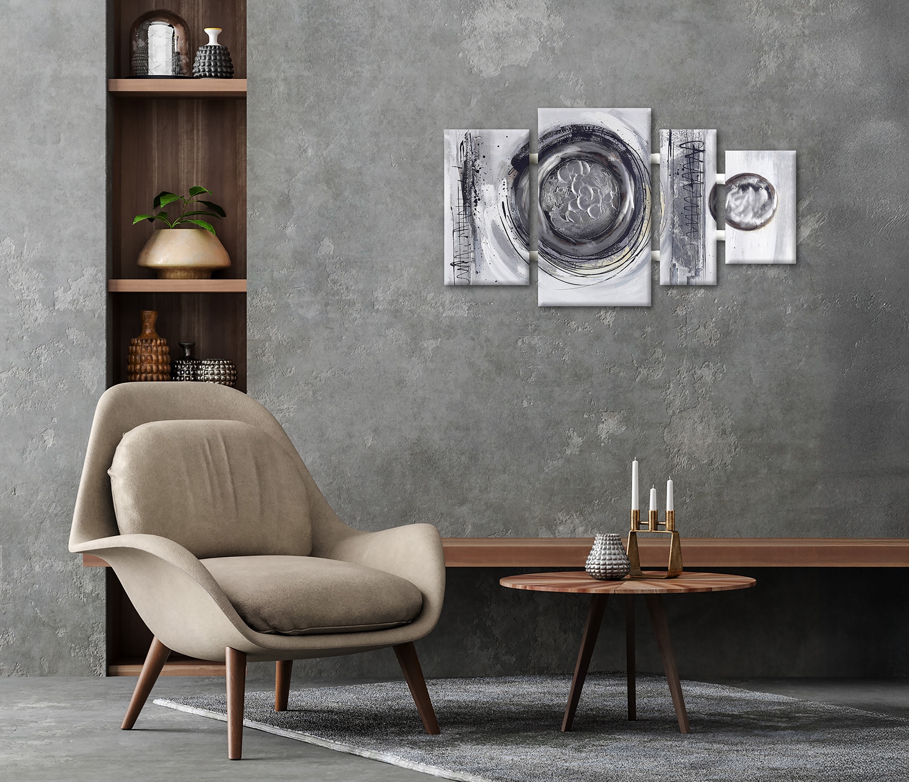 Bönninghoff Ölgemälde »handarbeit 4-teilig KREISE GRAU 70x124 cm – Wandbild Deko« Abstrakt | Abstrakte | Formen | Gemälde | Kunst 1 Stk. tlg. handgefertigt, jedes Bild ein Unikat