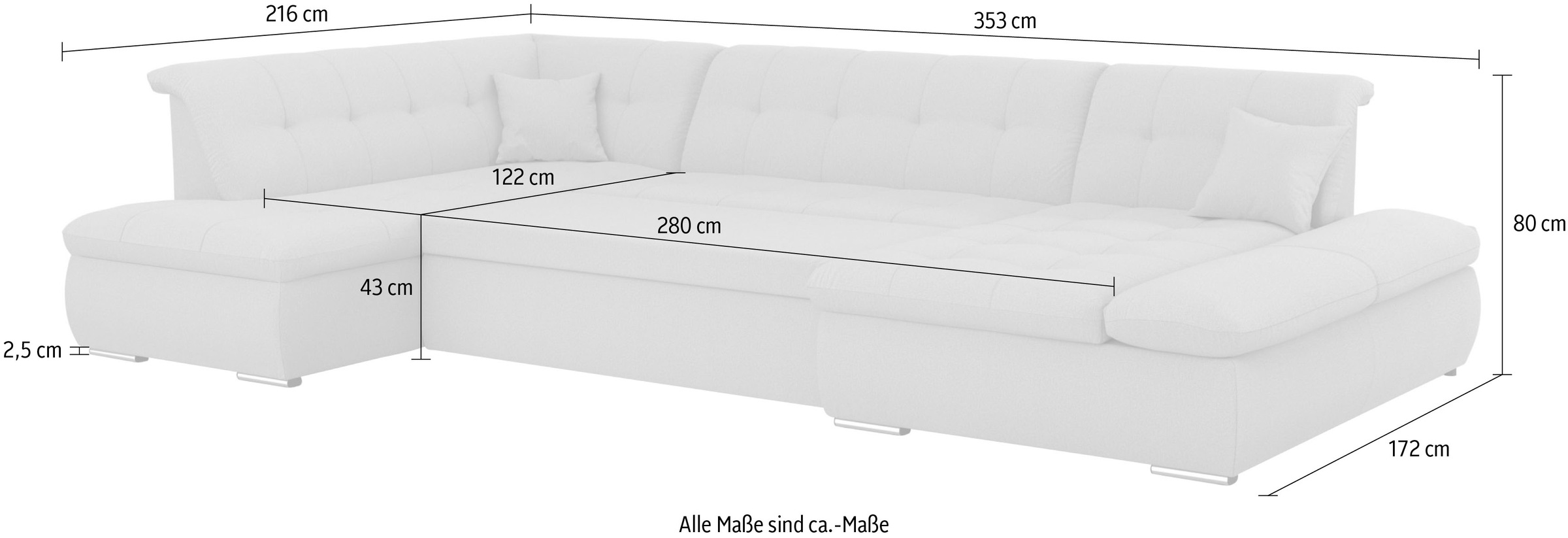DOMO collection Wohnlandschaft »Moric«, im XXL-Format, wahlweise mit Bettfunktion und Armlehnenverstellung
