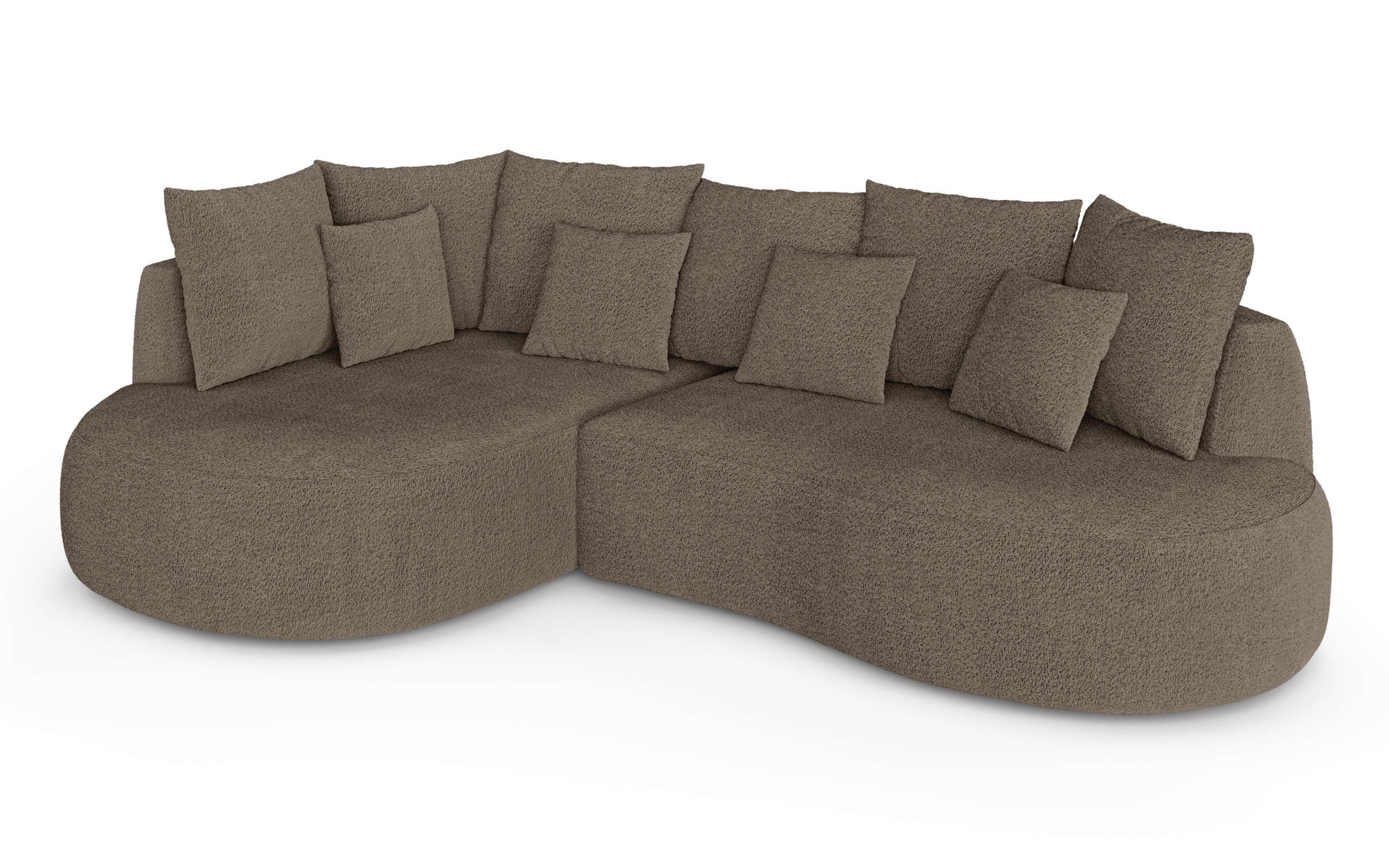 homsy by Ana Johnson Canapé d'angle »PEBBLA L-Form mit vielen Kissen, modernes Design, Bezug- Boucle« Largeur 267 cm, canapé design avec ottomane commandable à droite/gauche